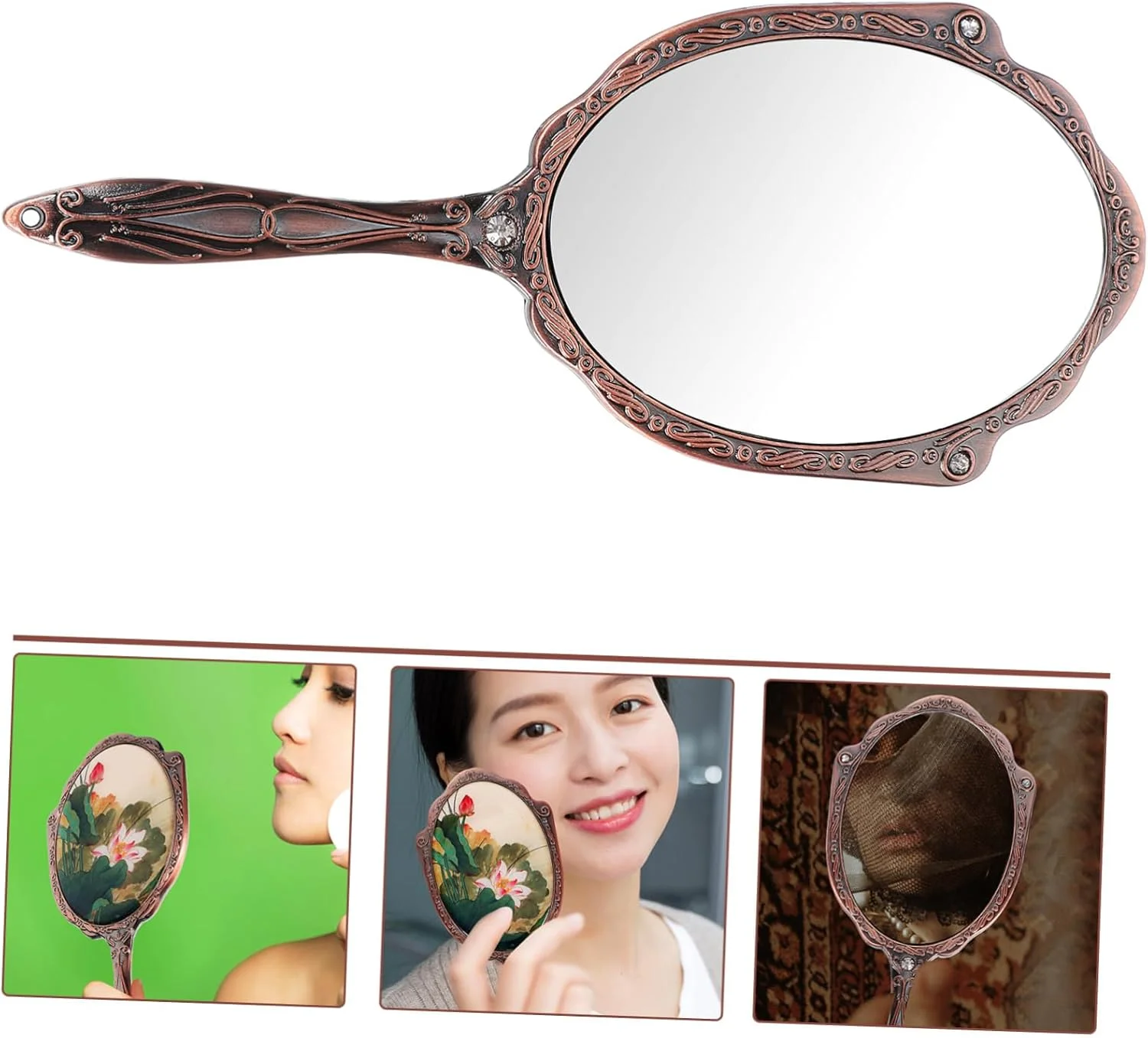 آینه آرایشی مسافرتی Angoily، آینه دستی با دسته، آینه فلزی قابل حمل