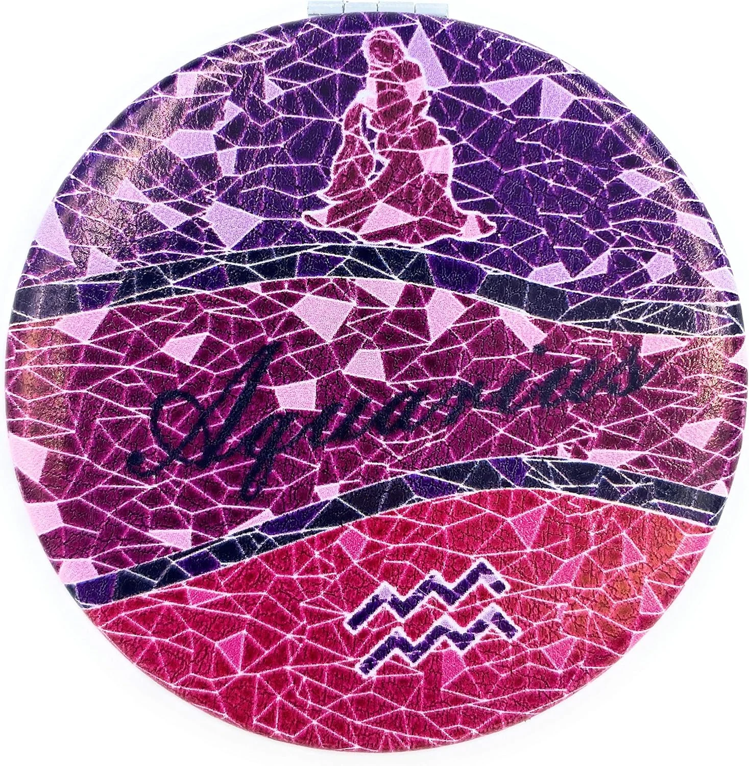 Aeisage Pocket Small Mirror Compact Aquarius Makeup Gift for Women Birthday with Zodiac Aquarius Sign Pocket Charms Diameter 2.75 x 0.4 Thickness