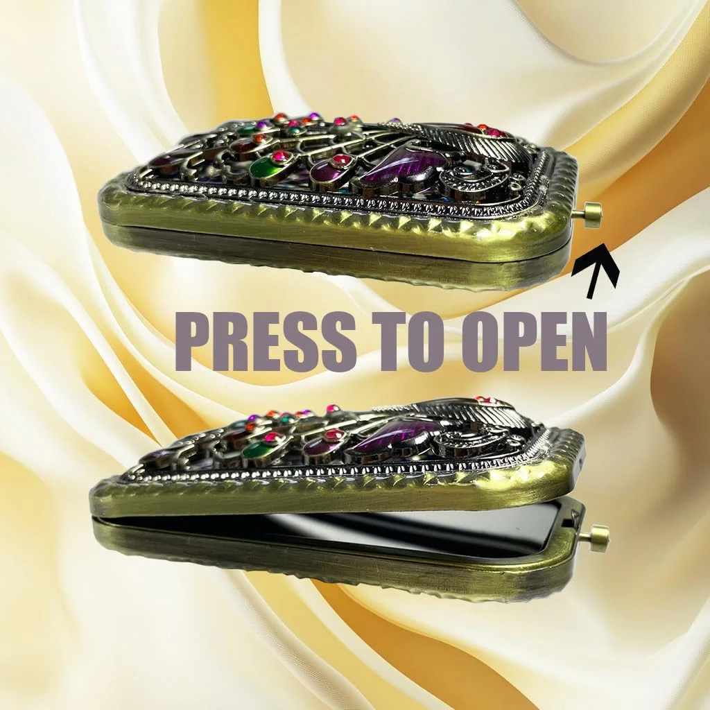 آینه جیبی جمع و جور آستراتول، طرح قدیمی، آینه کیف دستی، یک طرف معمولی و یک طرف بزرگنمایی 2 برابر - طلایی