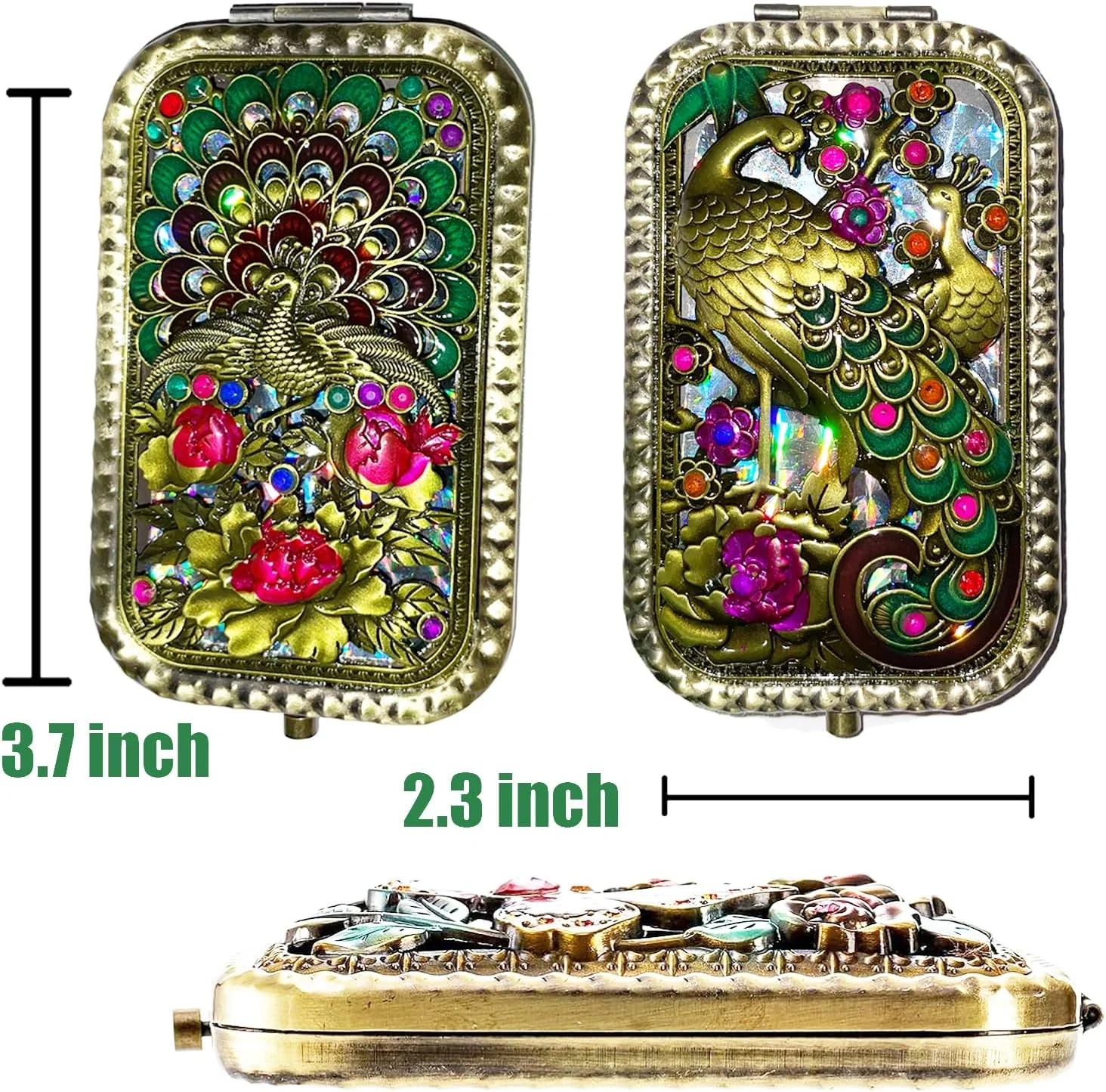 آینه جیبی جمع و جور آستراتول، طرح قدیمی، آینه کیف دستی، یک طرف معمولی و یک طرف بزرگنمایی 2 برابر - طلایی