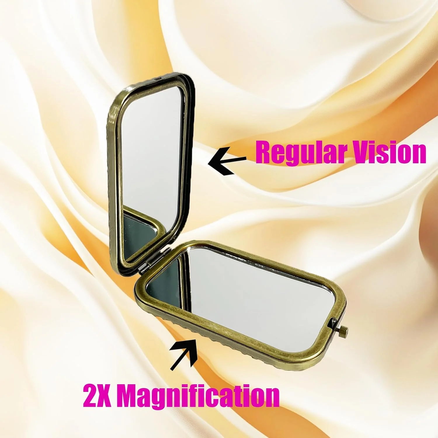 آینه جیبی جمع و جور آستراتول، طرح قدیمی، آینه کیف دستی، یک طرف معمولی و یک طرف بزرگنمایی 2 برابر - طلایی
