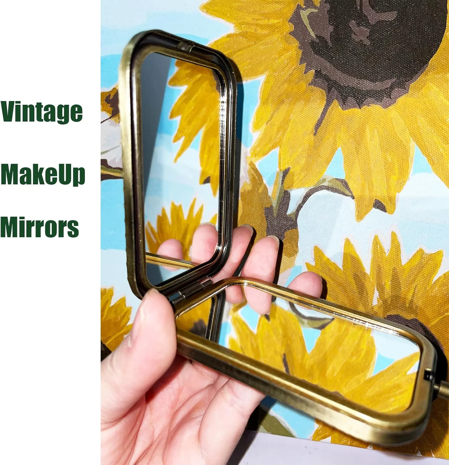 آینه جیبی جمع و جور آستراتول، طرح قدیمی، آینه کیف دستی، یک طرف معمولی و یک طرف بزرگنمایی 2 برابر - طلایی