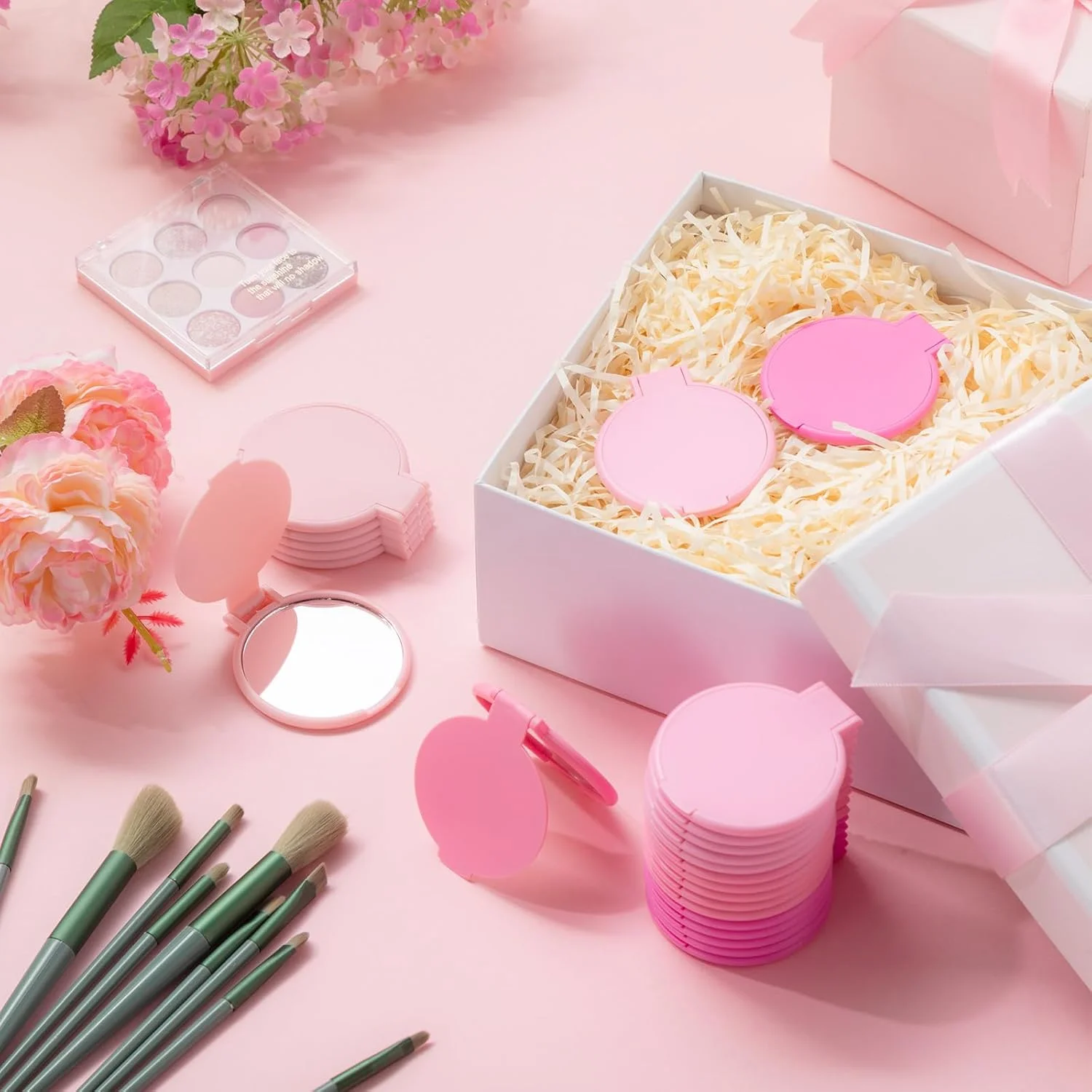 آینه های جیبی کوچک امی هیل 24 عددی، آینه های تاشو قابل حمل برای مهمانی عروسی، جشن نوزاد، هدیه تولد، مسافرت (صورتی)