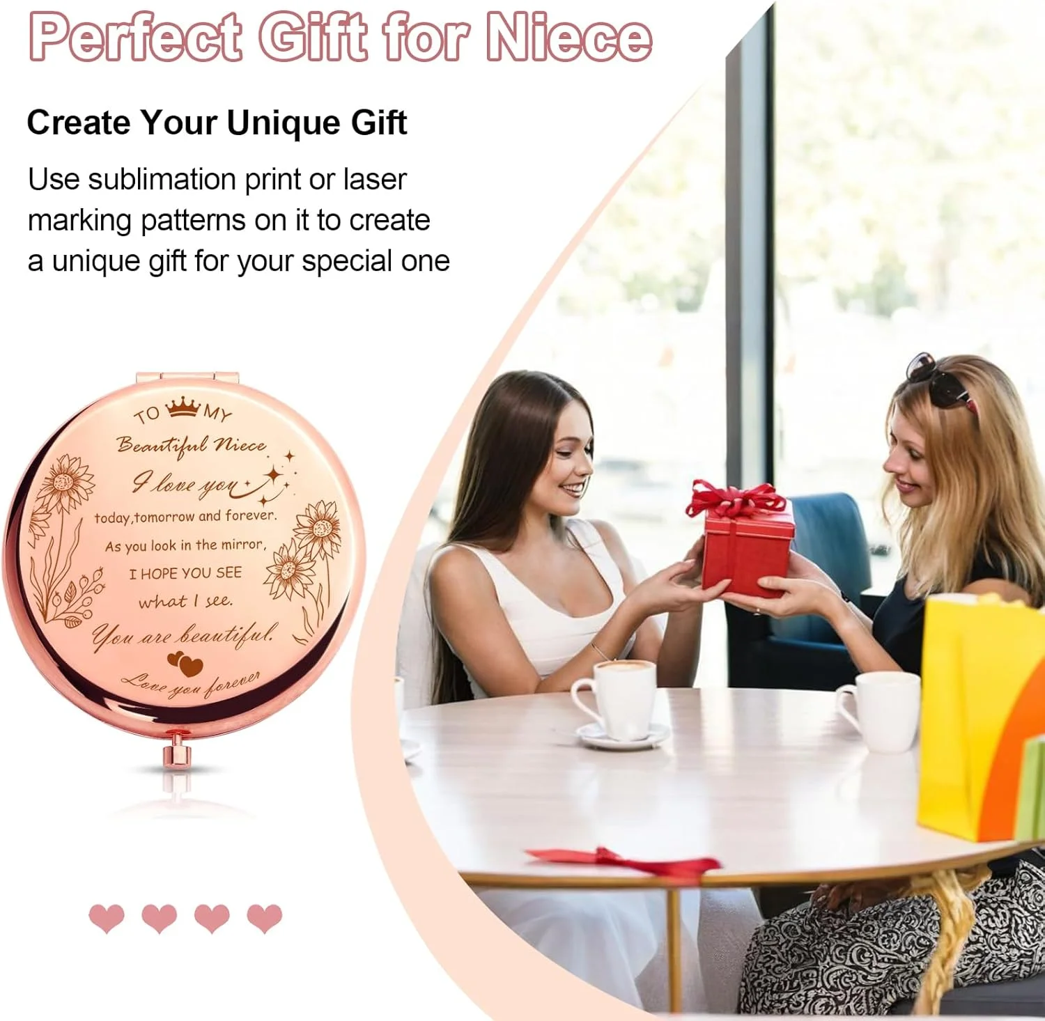 آینه آرایشی جیبی جمع و جور AmiCera - هدیه تولد برای خواهرزاده، هدیه خواهرزاده از طرف عمه، هدیه خنده دار برای خواهرزاده، هدیه مسافرتی برای او، هدیه تولد خاص برای او