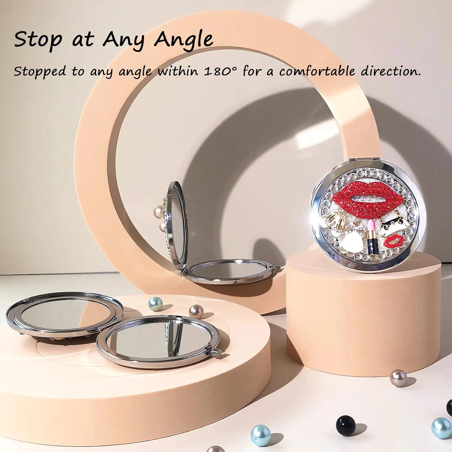 آینه جیبی زنانه آمانمان 1x/2x، آینه جمع و جور برای کیف دستی، دست ساز، آینه گرد کوچک، آینه مینی آرایشی مسافرتی دخترانه (کیف طلایی)