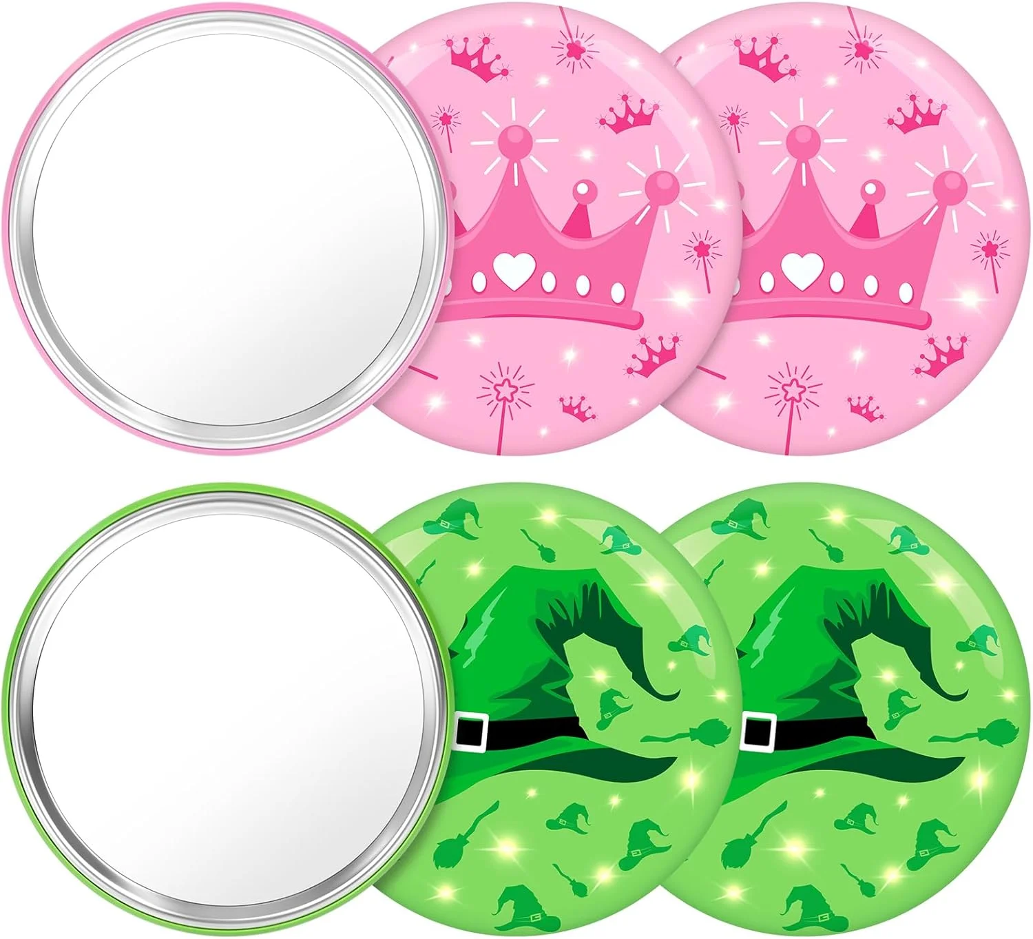 آینه جیبی قابل حمل آکایشی، 6 عددی، صورتی و سبز، آینه آرایشی کوچک 2.75 اینچی برای سفر، هدیه دخترانه، زنانه، دوستی، مهمانی