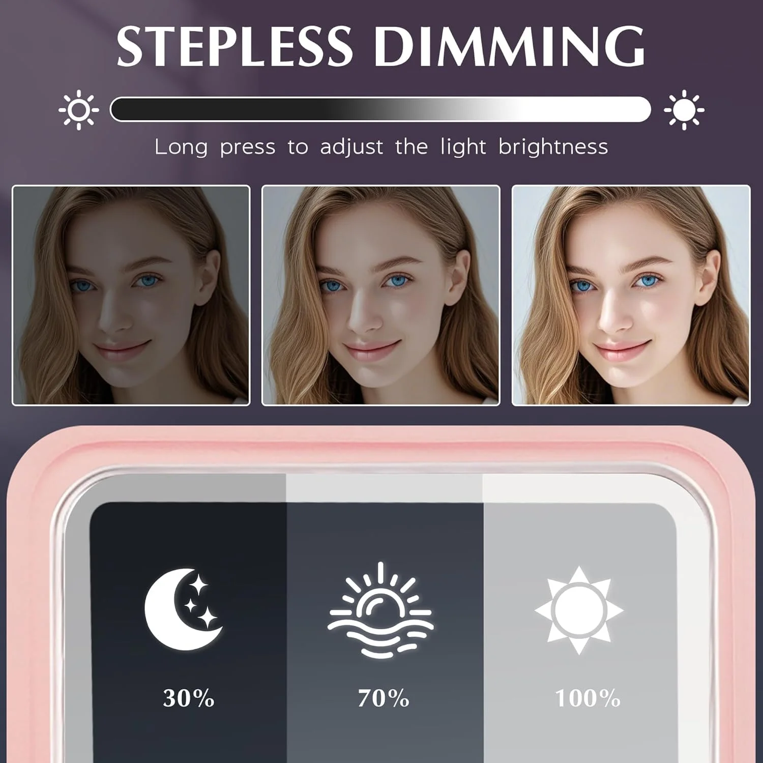 آینه آرایشی مسافرتی LED چرمی صورتی Amysmart - آینه جیبی سه تایی بزرگنمایی 1X/5X/10X، آینه دستی جمع و جور با نور برای کیف پول و مسافرت، آینه کوچک روشن برای هدیه (سه تایی صورتی)