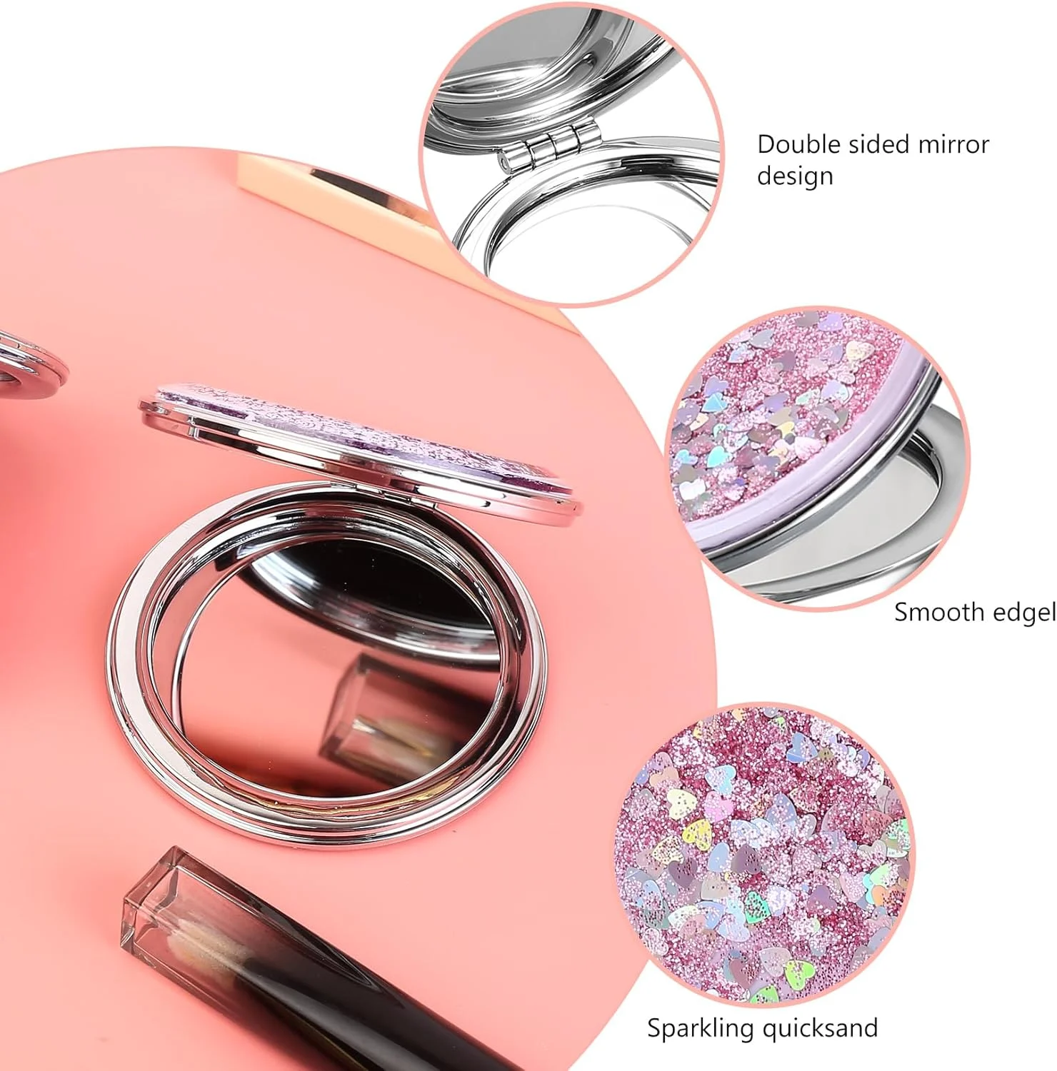 آینه جیبی ANBEEISS، 2 عدد آینه آرایشی تاشو دو طرفه، آینه دستی گرد برای کیف پول، مناسب برای زنان، دختران و مردان