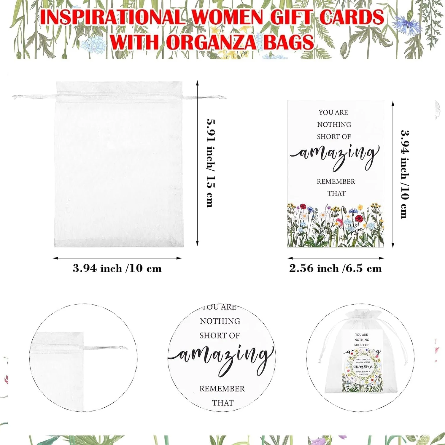 12 ست هدیه قدردانی الهام بخش، آینه آرایشی تاشو جیبی مسافرتی PU، آینه کوچک دو طرفه با بزرگنمایی به همراه کارت تشکر و کیف برای زنان، کارمندان، همکاران، روز مادر