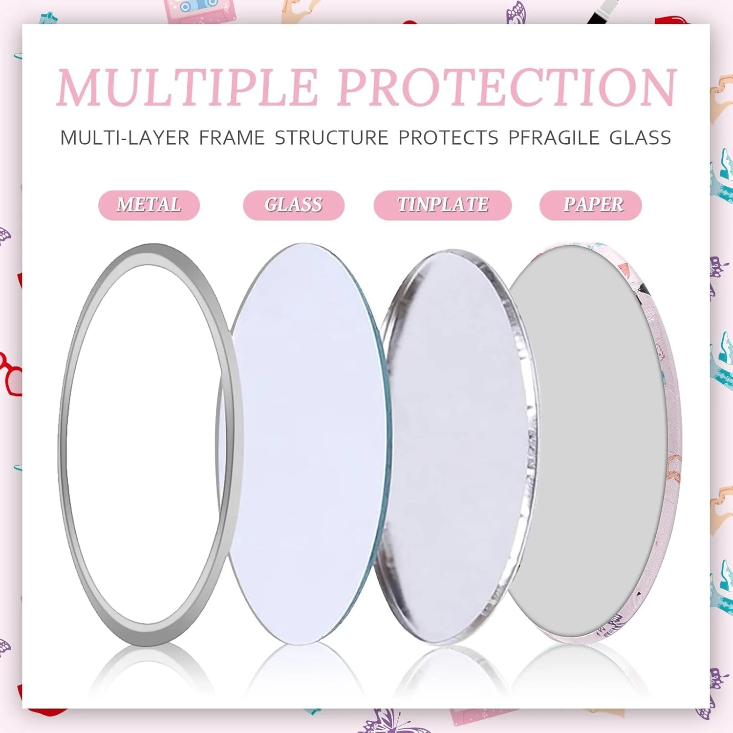 آینه جیبی فشرده 12 عددی برای لوازم مهمانی با تم دوران مختلف، آینه جیبی مهمانی کنسرت دوران مختلف 2.76 اینچی، مهمانی موسیقی دیسکو دهه 1990، آرایش گرد قدیمی قابل حمل برای هدایای تولد دخترانه، تزئینات مجردی