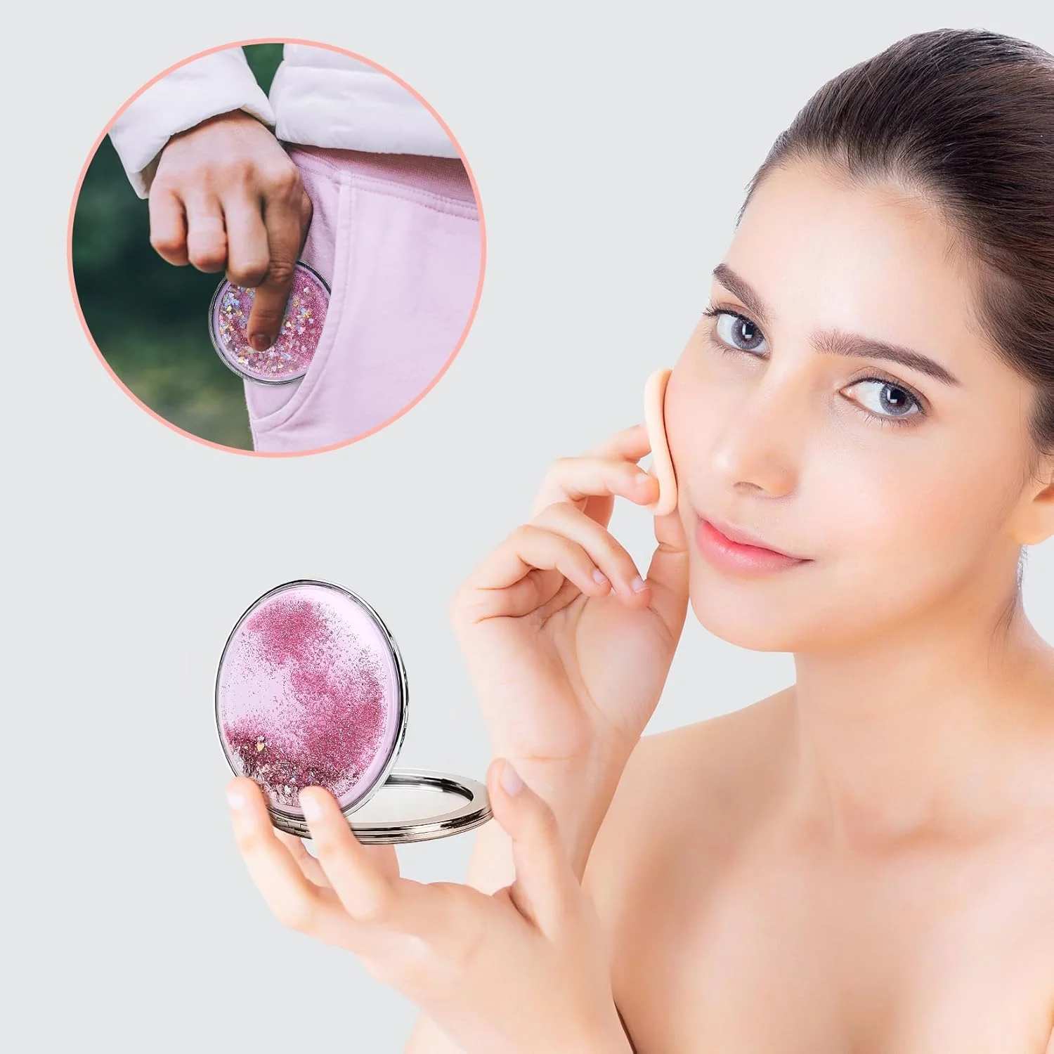 آینه جیبی ANBEEISS، 2 عدد آینه آرایشی تاشو دو طرفه، آینه دستی گرد برای کیف پول، مناسب برای زنان، دختران و مردان