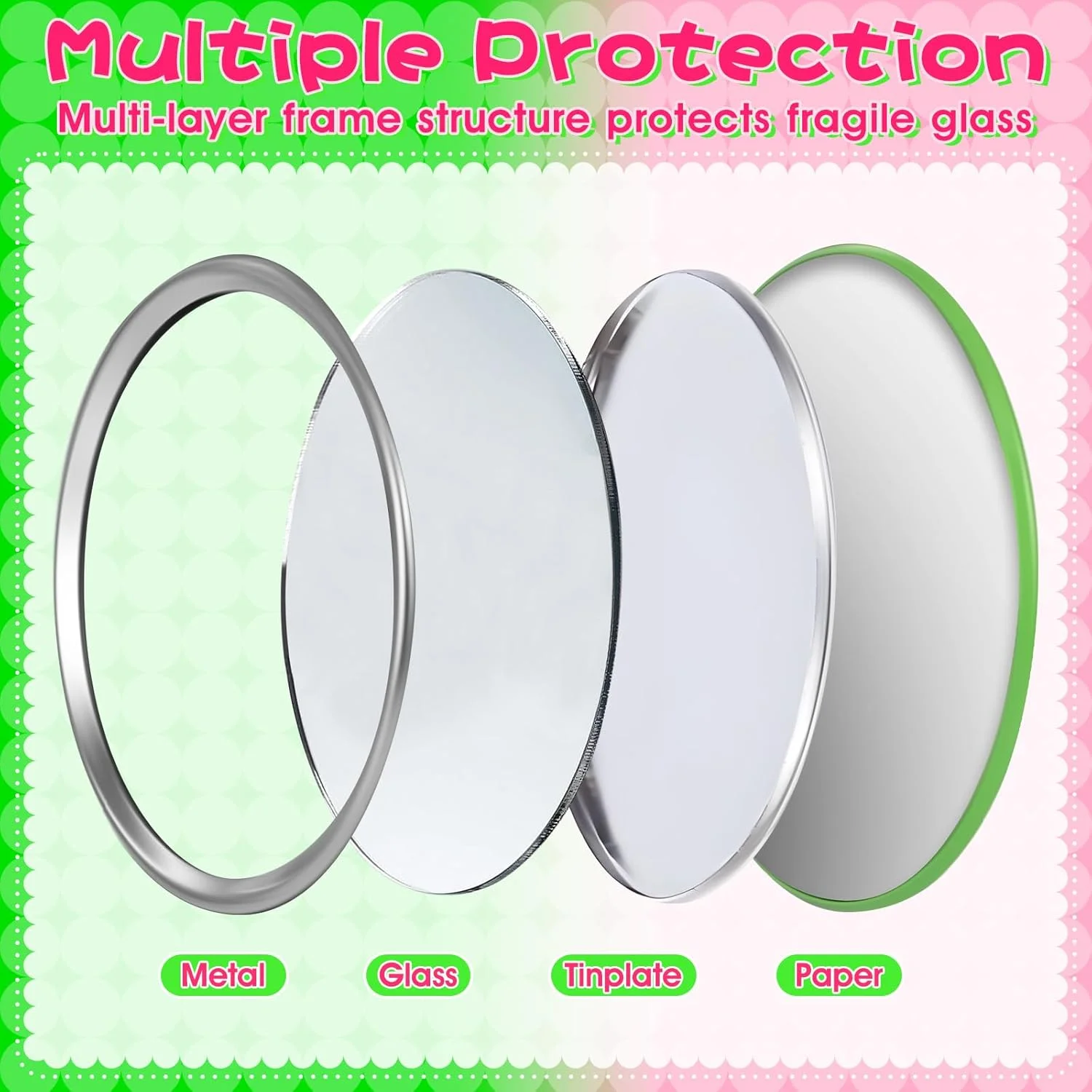 آینه جیبی قابل حمل آکایشی، 6 عددی، صورتی و سبز، آینه آرایشی کوچک 2.75 اینچی برای سفر، هدیه دخترانه، زنانه، دوستی، مهمانی