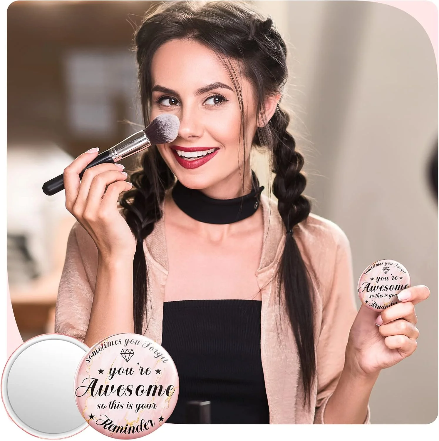 2.76 Inch 36 Pcs Inspirational Compact Mirror Bulk Gifts for Women Mini Pocket Mirror Small Employee Round Makeup for ‌Christmas Galentines Mothers Nurse Quinceanera