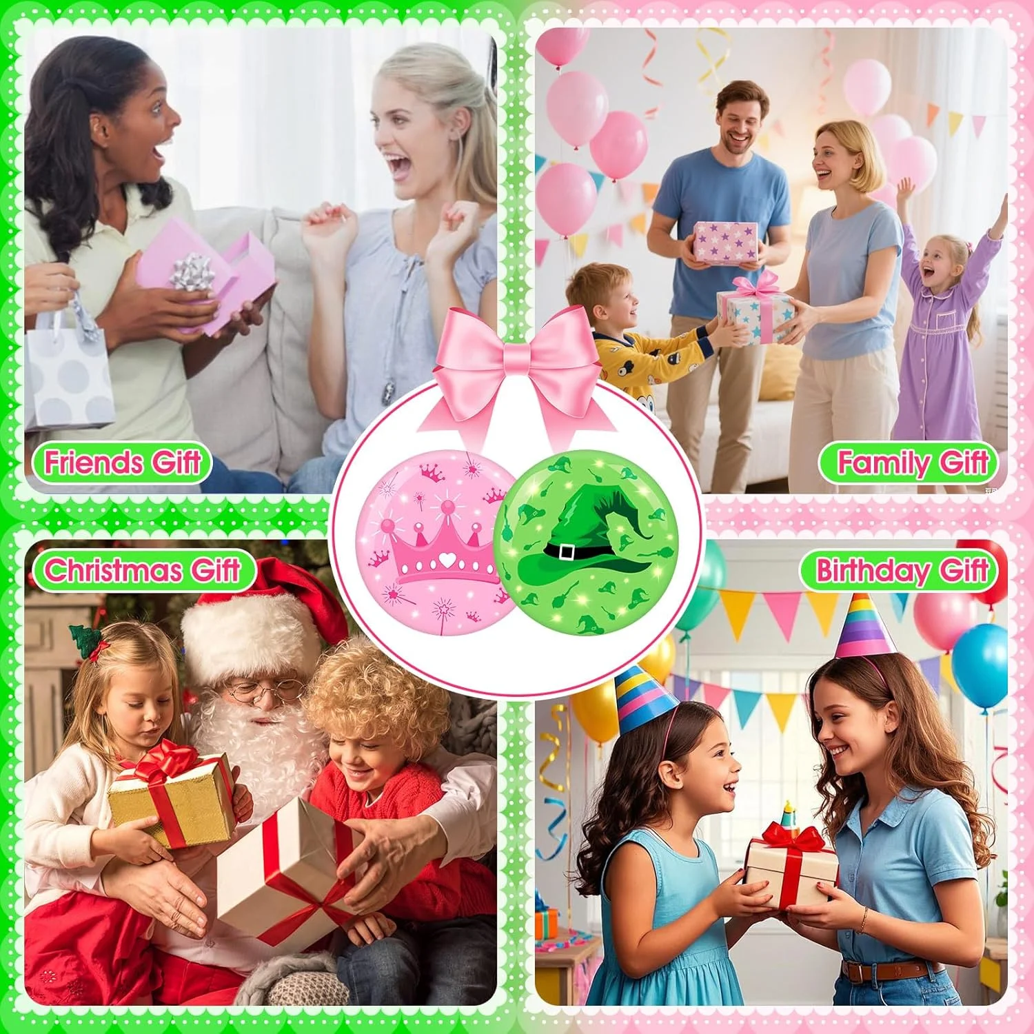 آینه جیبی قابل حمل آکایشی، 6 عددی، صورتی و سبز، آینه آرایشی کوچک 2.75 اینچی برای سفر، هدیه دخترانه، زنانه، دوستی، مهمانی