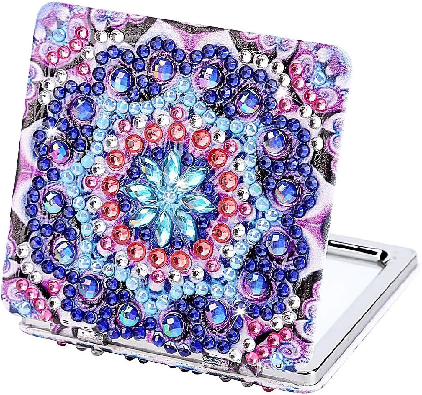 آینه آرایشی جمع و جور نقاشی الماسی، آینه جیبی DIY با پوشش نقاشی الماسی، آینه آرایشی دستی کوچک جیبی تاشو قابل حمل، کیت های هنری نقطه ای الماس برای کودکان مبتدی، 1 عدد