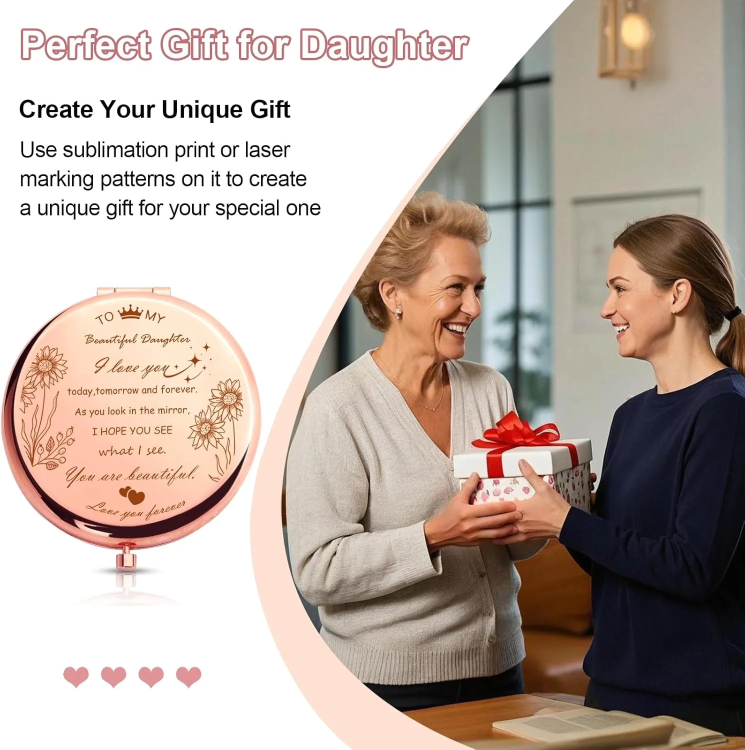 آینه آرایشی جیبی جمع و جور AmiCera، هدیه ای الهام بخش برای دختر، هدیه تولد دختر، هدیه ای برای تشویق دختر، آینه آرایشی مسافرتی برای دختر