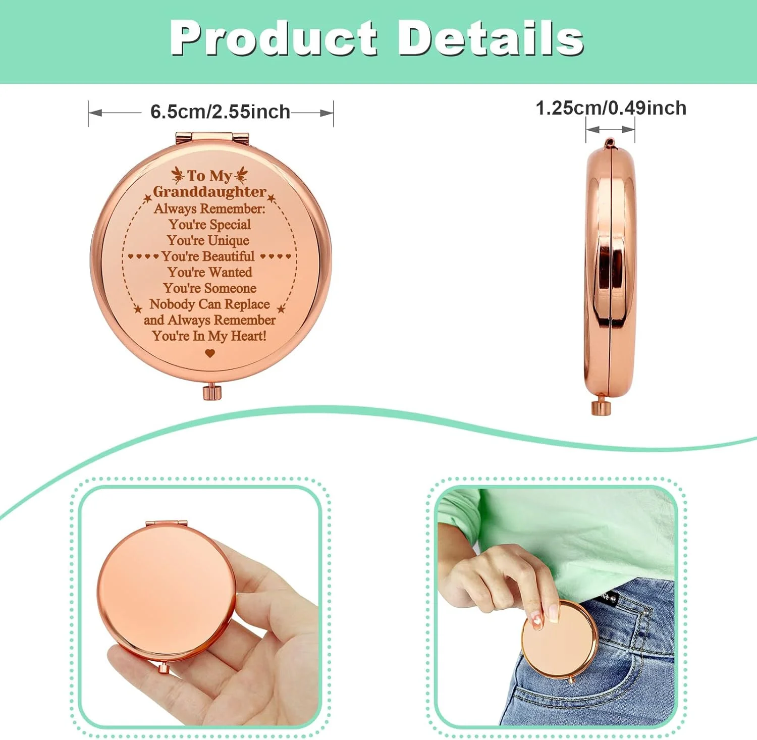 آینه آرایشی کوچک تاشو با طرح نوه - هدیه ای مناسب برای تولد، تشویق، کریسمس و فارغ التحصیلی (2 عدد) آینه آرایشی کوچک تاشو با طرح نوه - هدیه ای مناسب برای تولد، تشویق، کریسمس و فارغ التحصیلی (2 عدد)