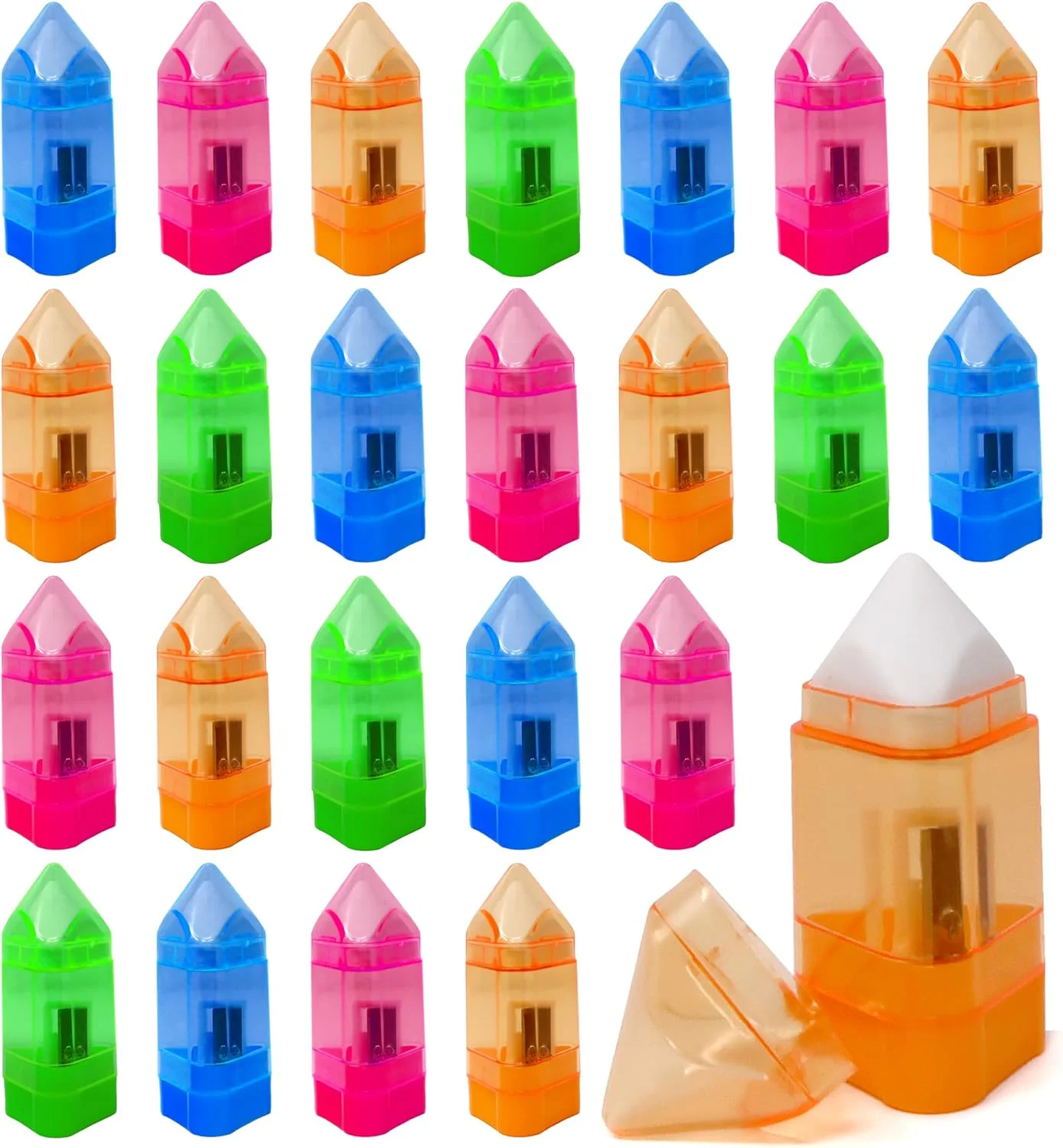 تراش دستی مداد با پاک کن - تراش مداد رنگی زیبا با درپوش و مخزن بسته 24 عددی - لوازم مدرسه جالب تراش دستی مداد با پاک کن - تراش مداد رنگی زیبا با درپوش و مخزن بسته 24 عددی - لوازم مدرسه جالب