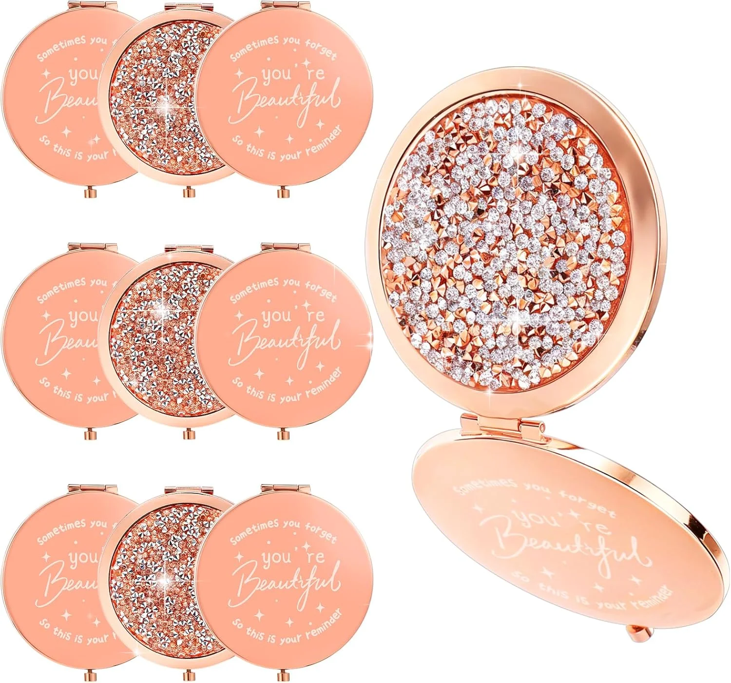 آینه جیبی فشرده الهام بخش 10 عددی، آینه دو طرفه بزرگنمایی 1x/2x، آینه فشرده فلزی نگین دار 2.75 اینچی، هدایای قدردانی الهام بخش برای روز ولنتاین، زنان، پرستاران و دوستان