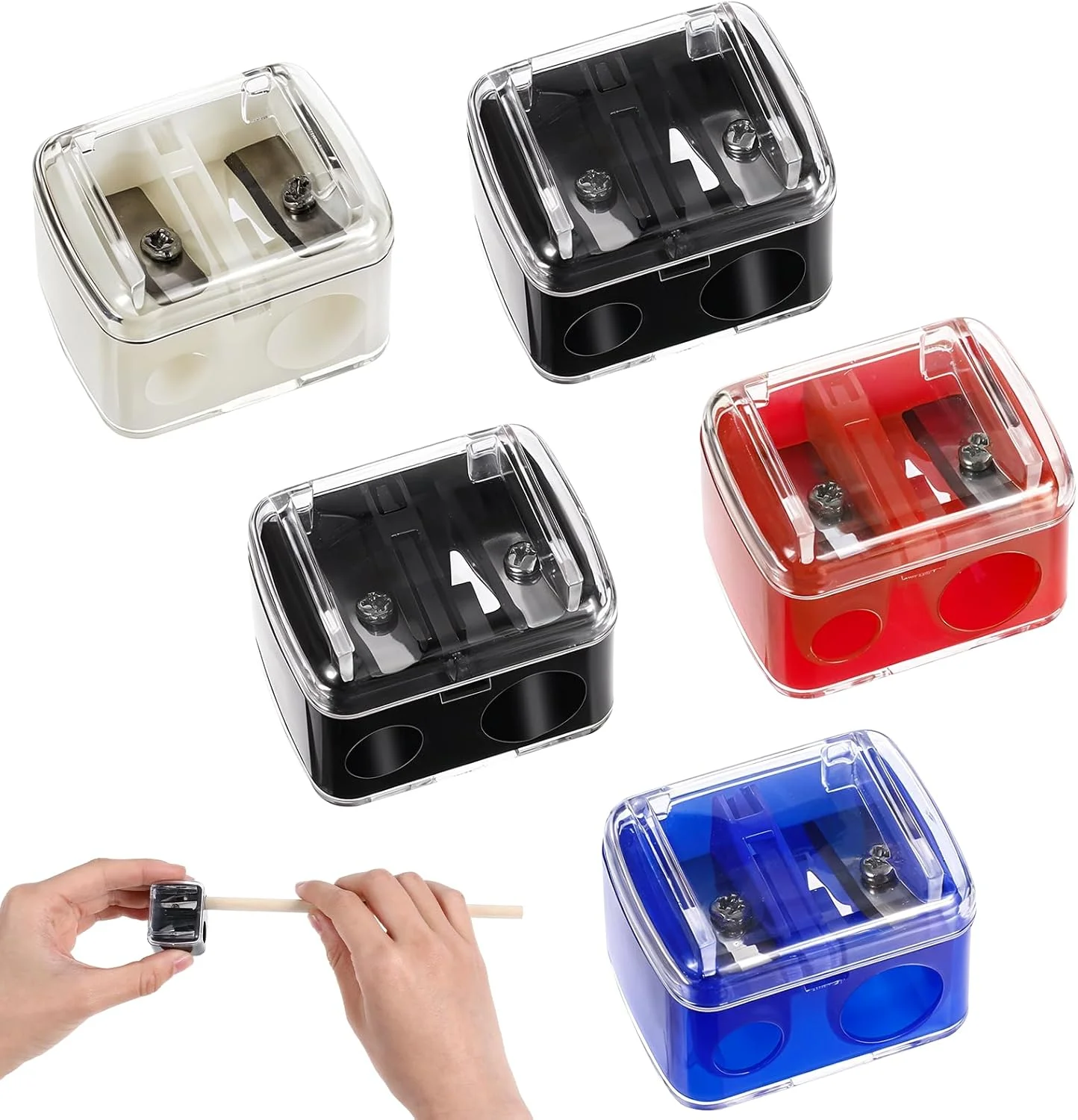 تراش آرایشی Gjinxi، 5 عدد تراش دو سوراخه مداد چشم، تراش لوازم آرایشی چند رنگ برای مداد لب و خط چشم، تراش دستی قابل حمل تراش آرایشی Gjinxi، 5 عدد تراش دو سوراخه مداد چشم، تراش لوازم آرایشی چند رنگ برای مداد لب و خط چشم، تراش دستی قابل حمل