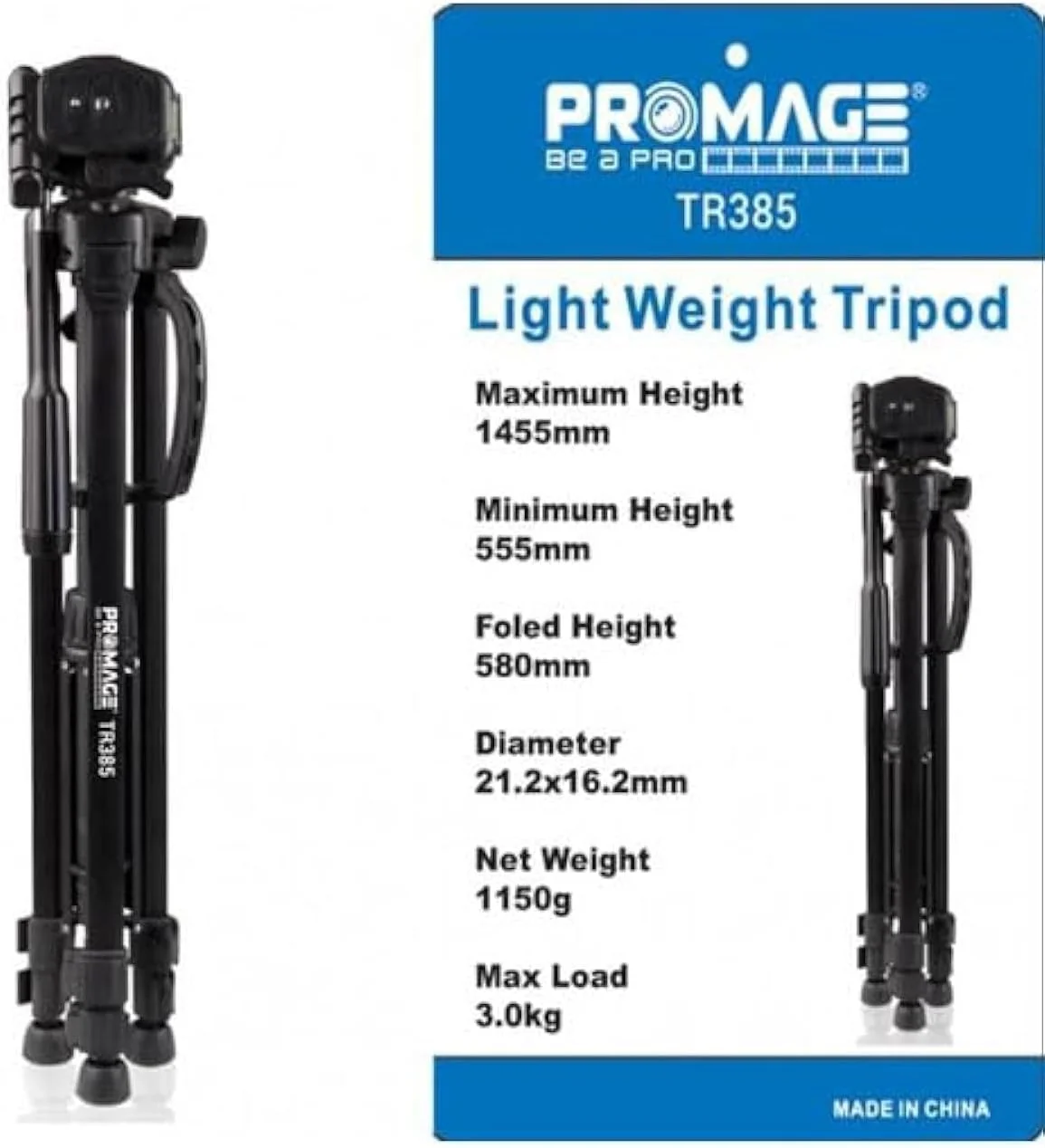 سه پایه دوربین Promage مدل TR385، مشکی - سبک وزن، بادوام و چند منظوره سه پایه دوربین Promage مدل TR385، مشکی - سبک وزن، بادوام و چند منظوره