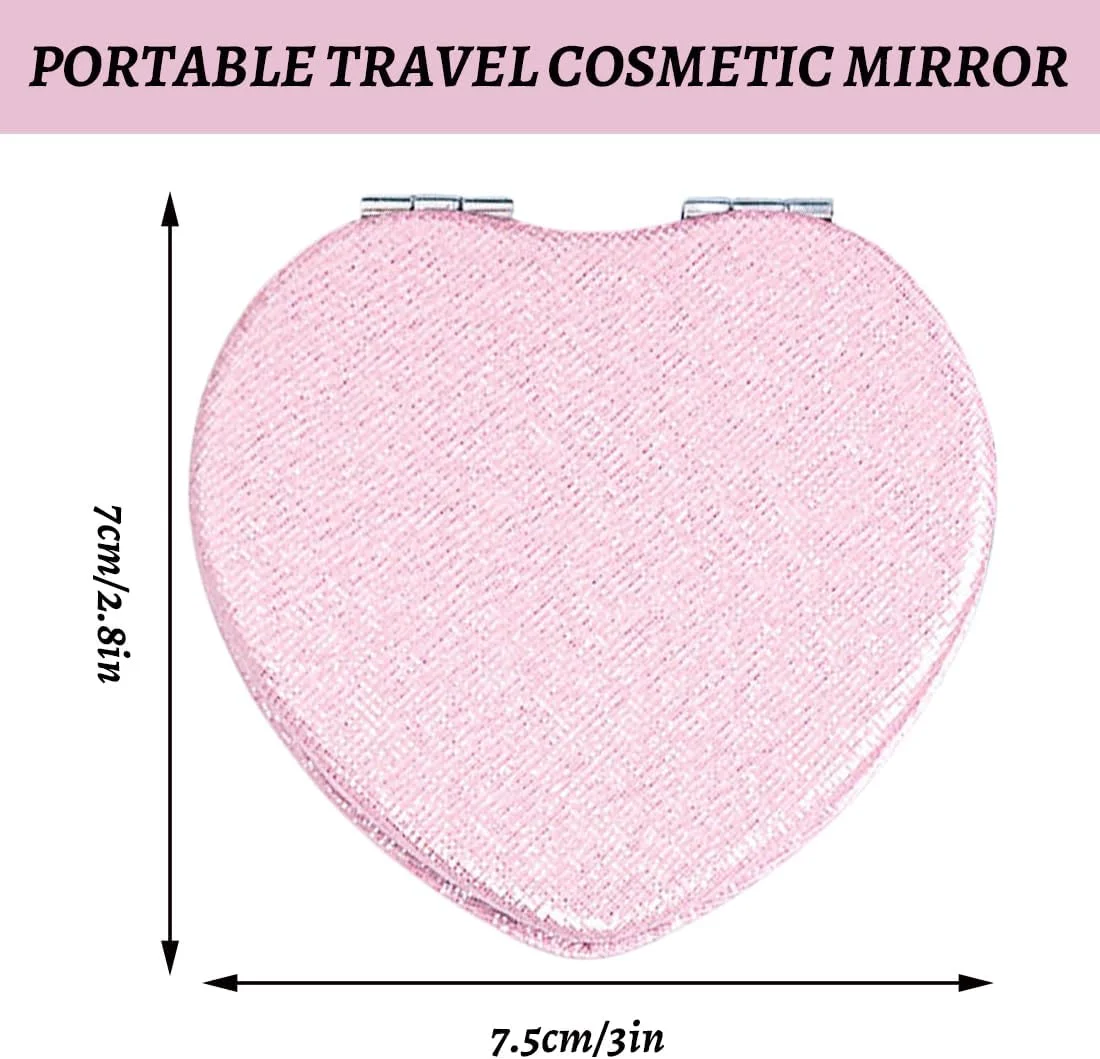 آینه جیبی تاشو PU قابل حمل، 72 میلی متر، مناسب کیف پول، آرایش و مسافرت (قلب صورتی)، یک عدد آینه جیبی تاشو PU قابل حمل، 72 میلی متر، مناسب کیف پول، آرایش و مسافرت (قلب صورتی)، یک عدد