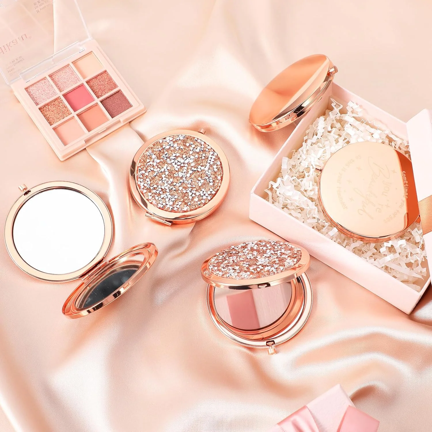 آینه جیبی فشرده الهام بخش 10 عددی، آینه دو طرفه بزرگنمایی 1x/2x، آینه فشرده فلزی نگین دار 2.75 اینچی، هدایای قدردانی الهام بخش برای روز ولنتاین، زنان، پرستاران و دوستان