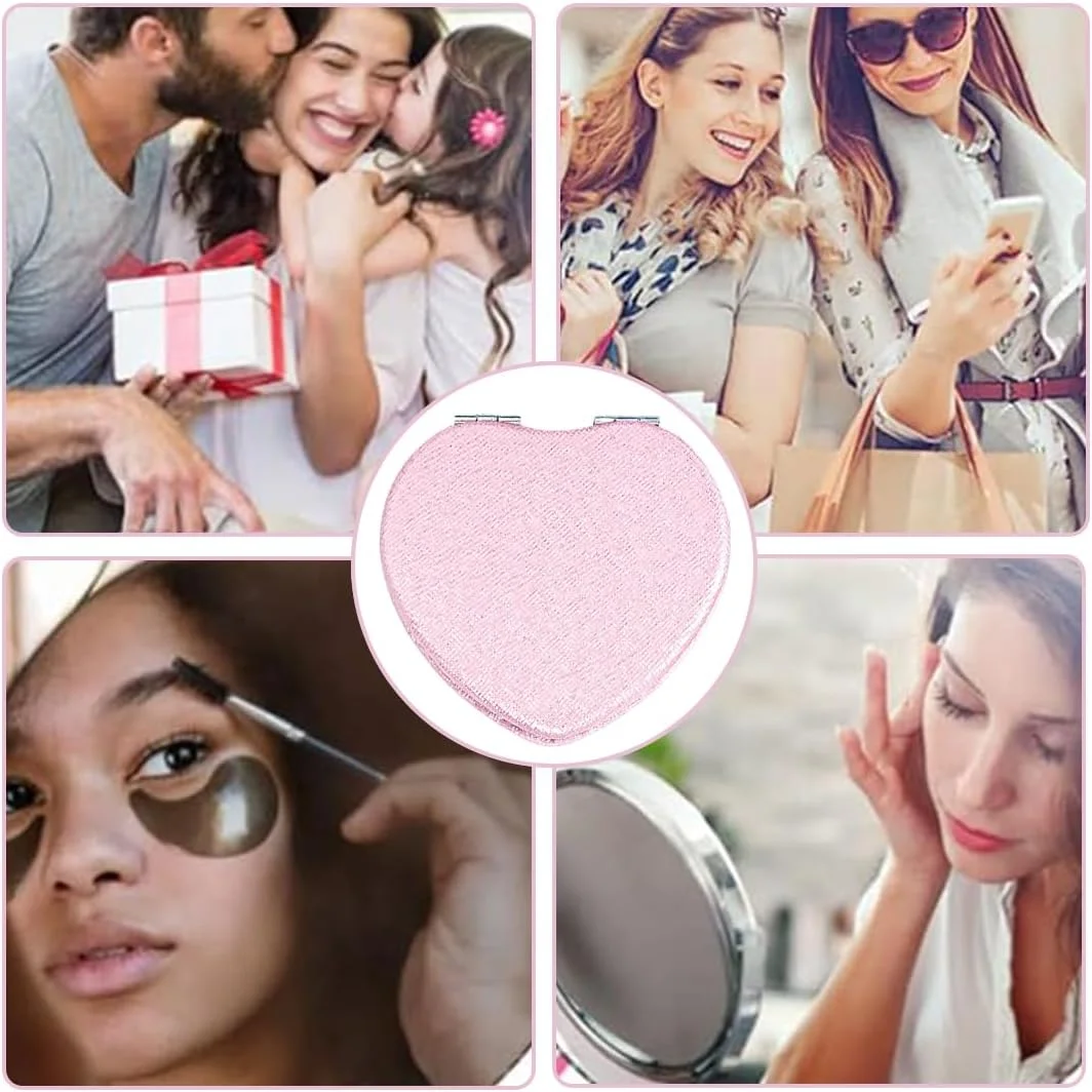 آینه جیبی تاشو PU قابل حمل، 72 میلی متر، مناسب کیف پول، آرایش و مسافرت (قلب صورتی)، یک عدد آینه جیبی تاشو PU قابل حمل، 72 میلی متر، مناسب کیف پول، آرایش و مسافرت (قلب صورتی)، یک عدد