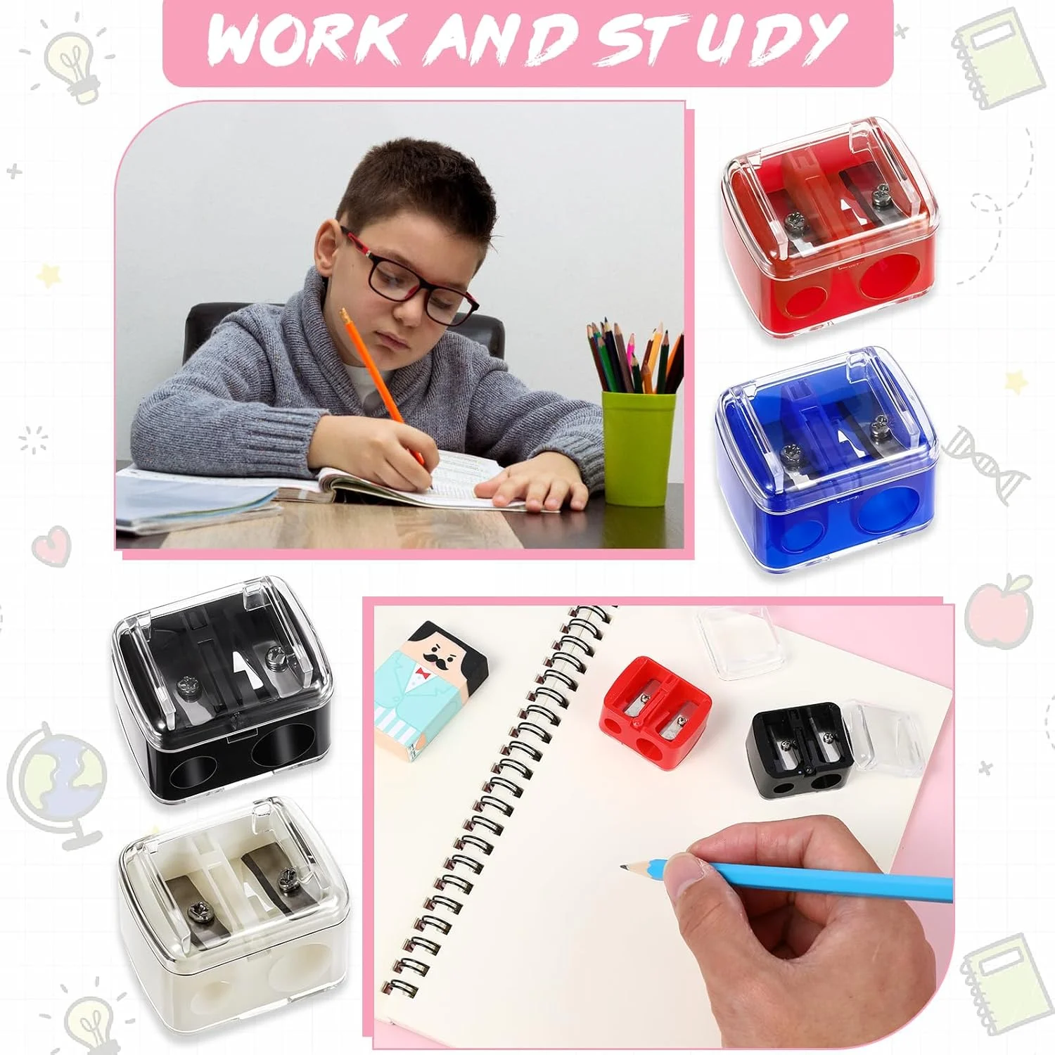 تراش آرایشی Gjinxi، 5 عدد تراش دو سوراخه مداد چشم، تراش لوازم آرایشی چند رنگ برای مداد لب و خط چشم، تراش دستی قابل حمل تراش آرایشی Gjinxi، 5 عدد تراش دو سوراخه مداد چشم، تراش لوازم آرایشی چند رنگ برای مداد لب و خط چشم، تراش دستی قابل حمل