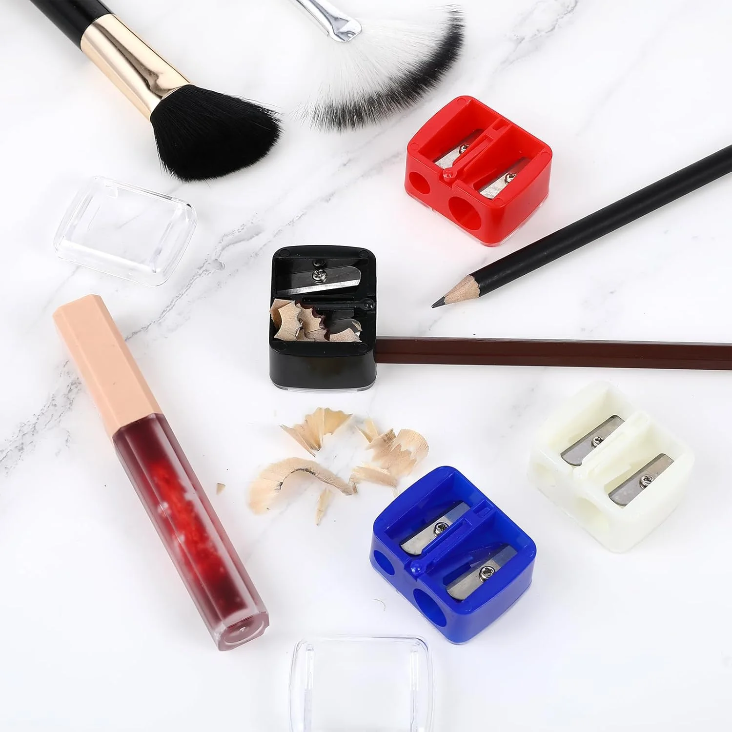 تراش آرایشی Gjinxi، 5 عدد تراش دو سوراخه مداد چشم، تراش لوازم آرایشی چند رنگ برای مداد لب و خط چشم، تراش دستی قابل حمل تراش آرایشی Gjinxi، 5 عدد تراش دو سوراخه مداد چشم، تراش لوازم آرایشی چند رنگ برای مداد لب و خط چشم، تراش دستی قابل حمل