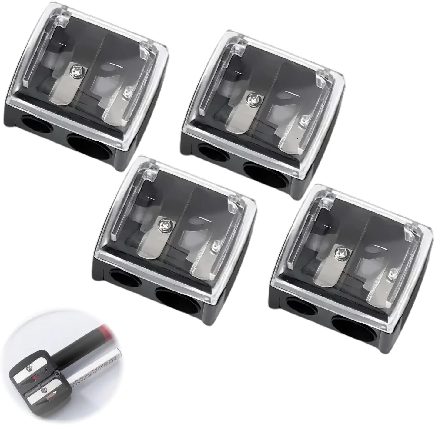 FortuneGlobe ست 4 عددی تراش آرایشی مشکی، تراش آرایشی دو سوراخه برای مدادهای آرایشی بزرگ و استاندارد، لوازم جانبی و ابزار آرایش FortuneGlobe ست 4 عددی تراش آرایشی مشکی، تراش آرایشی دو سوراخه برای مدادهای آرایشی بزرگ و استاندارد، لوازم جانبی و ابزار آرایش