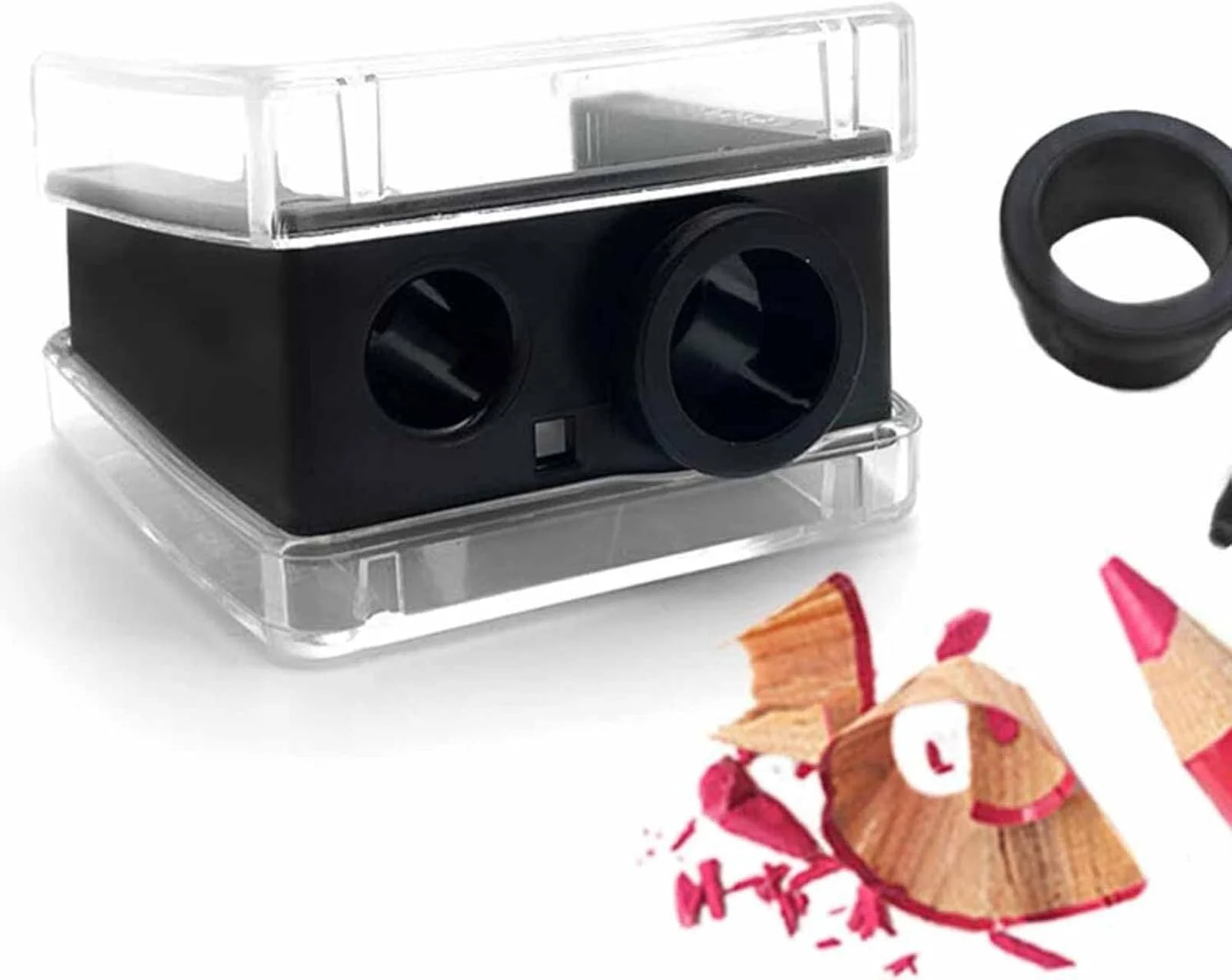 تراش آرایشی دو لول 3 در 1 دابل بارل با درپوش، تیغه استیل ضد زنگ، تنظیم کننده اندازه، ضروری برای مداد لب، خط چشم و مداد ابروهای کوچک و خیلی بزرگ