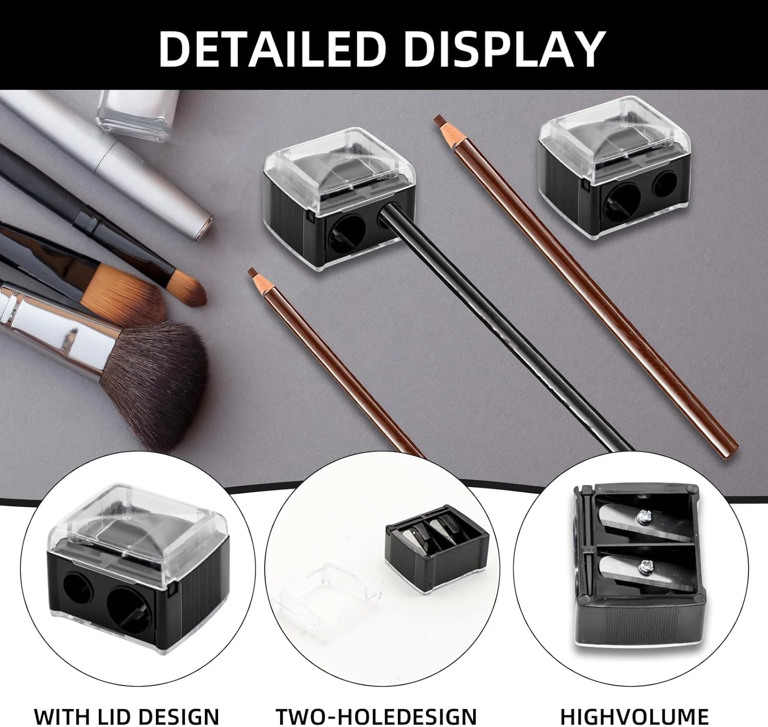 تراش آرایشی مداد دو سوراخه، تراش خط لب، مداد چشم و مداد ابرو، تراش آرایشی با درب جداشدنی، تراش های مناسب مسافرت، مناسب برای تمام مدادهای آرایشی