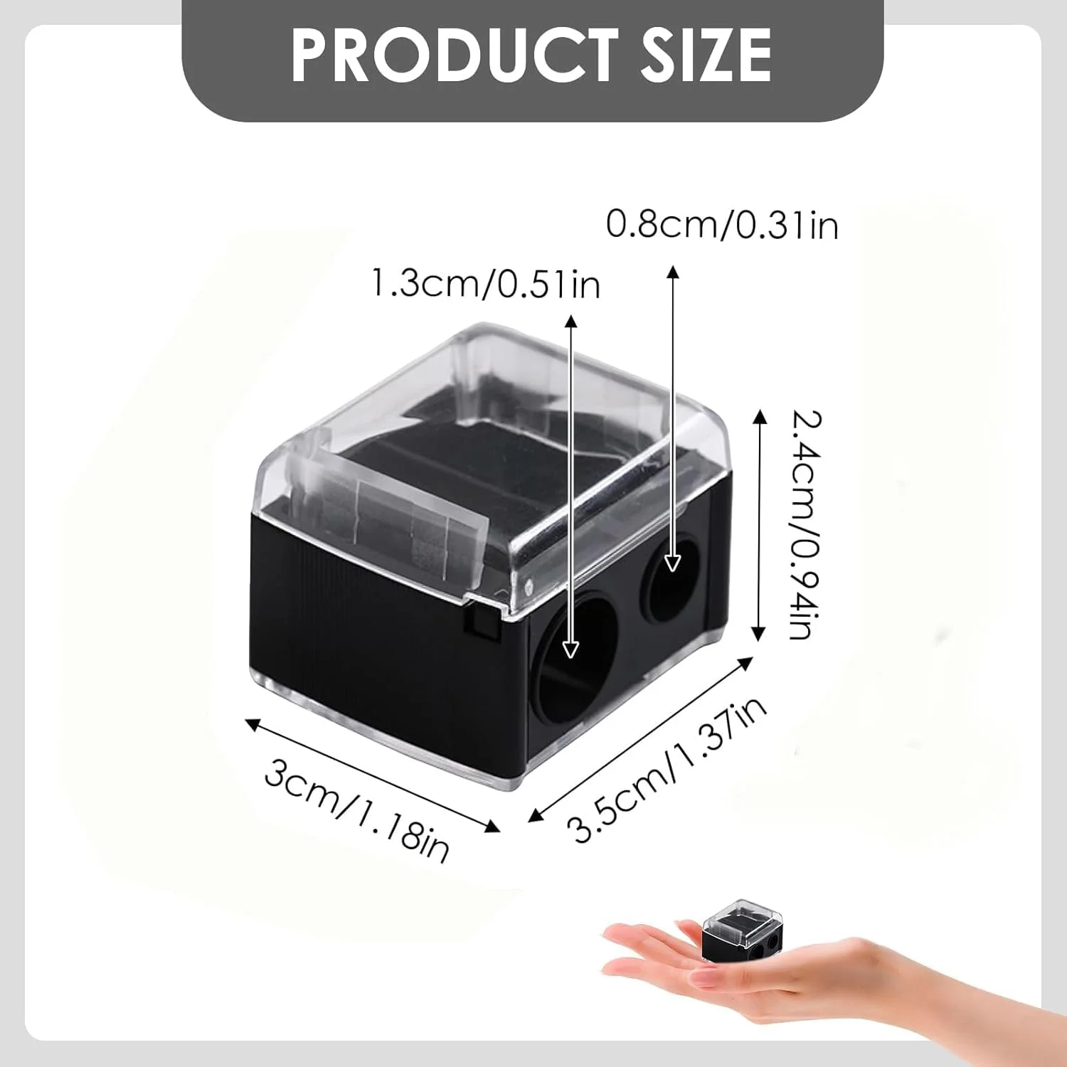 تراش آرایشی مداد دو سوراخه، تراش خط لب، مداد چشم و مداد ابرو، تراش آرایشی با درب جداشدنی، تراش های مناسب مسافرت، مناسب برای تمام مدادهای آرایشی
