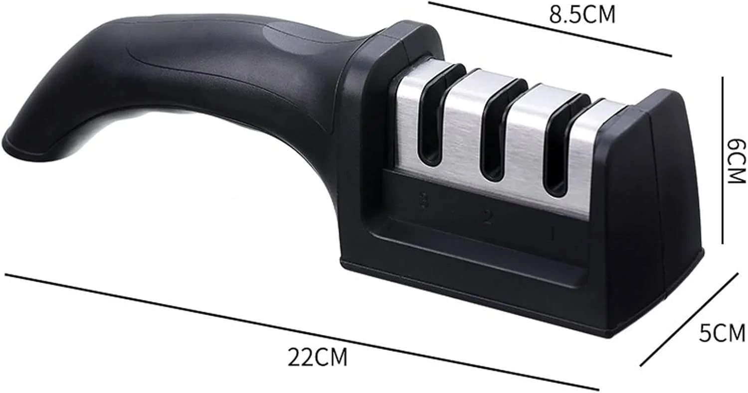چاقو تیز کن دستی AUEMNUR، چند منظوره 3 مرحله ای، ابزار تیز کننده سریع با لوازم جانبی آشپزخانه ضد لغزش (جداشدنی)