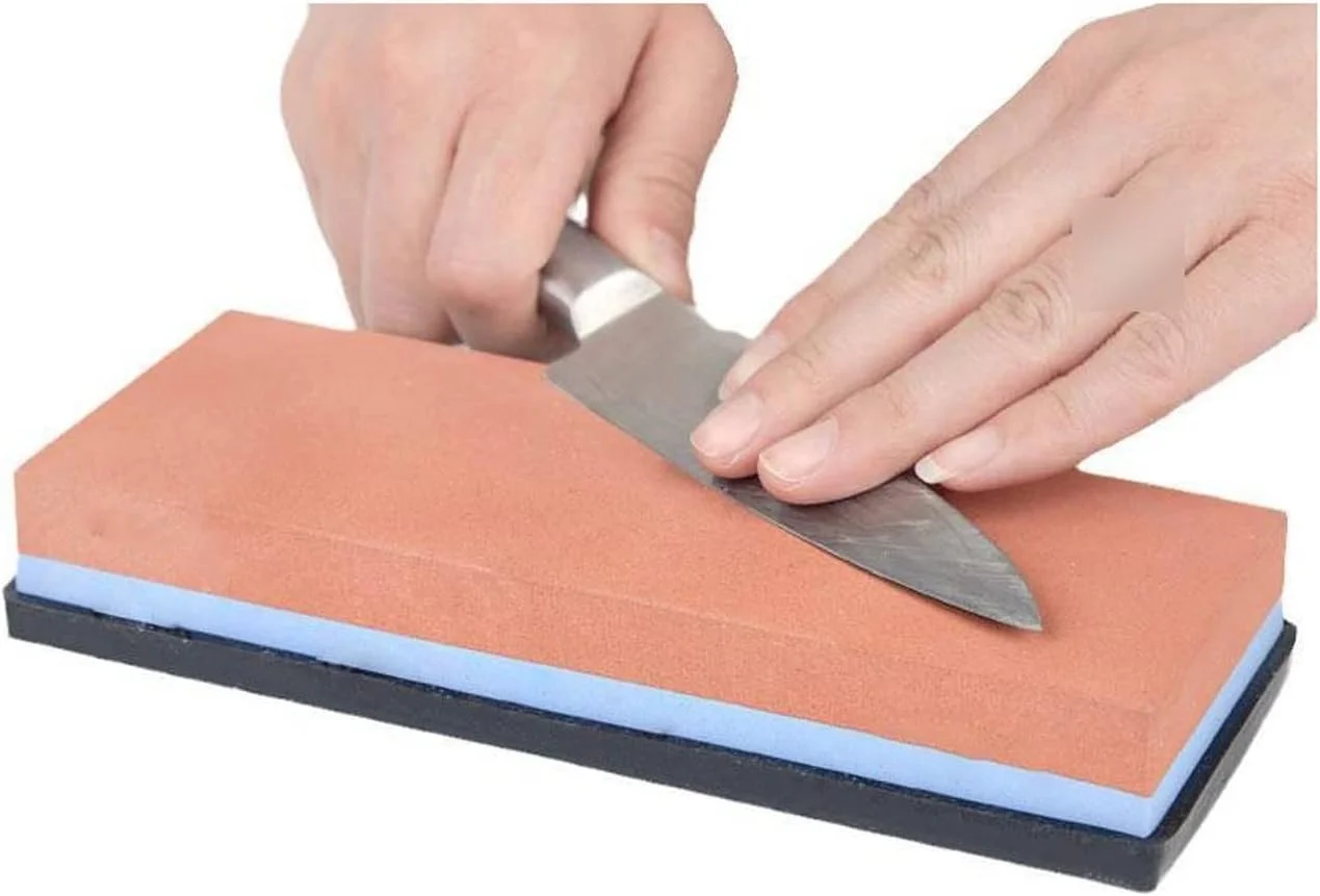 چاقو تیزکن دو طرفه قرمز-آبی AUEMNUR، سنگ تیزکن آشپزخانه خانگی، اندازه سنگ تیزکن 180*30*60 میلی متر، تیز کردن ظریف