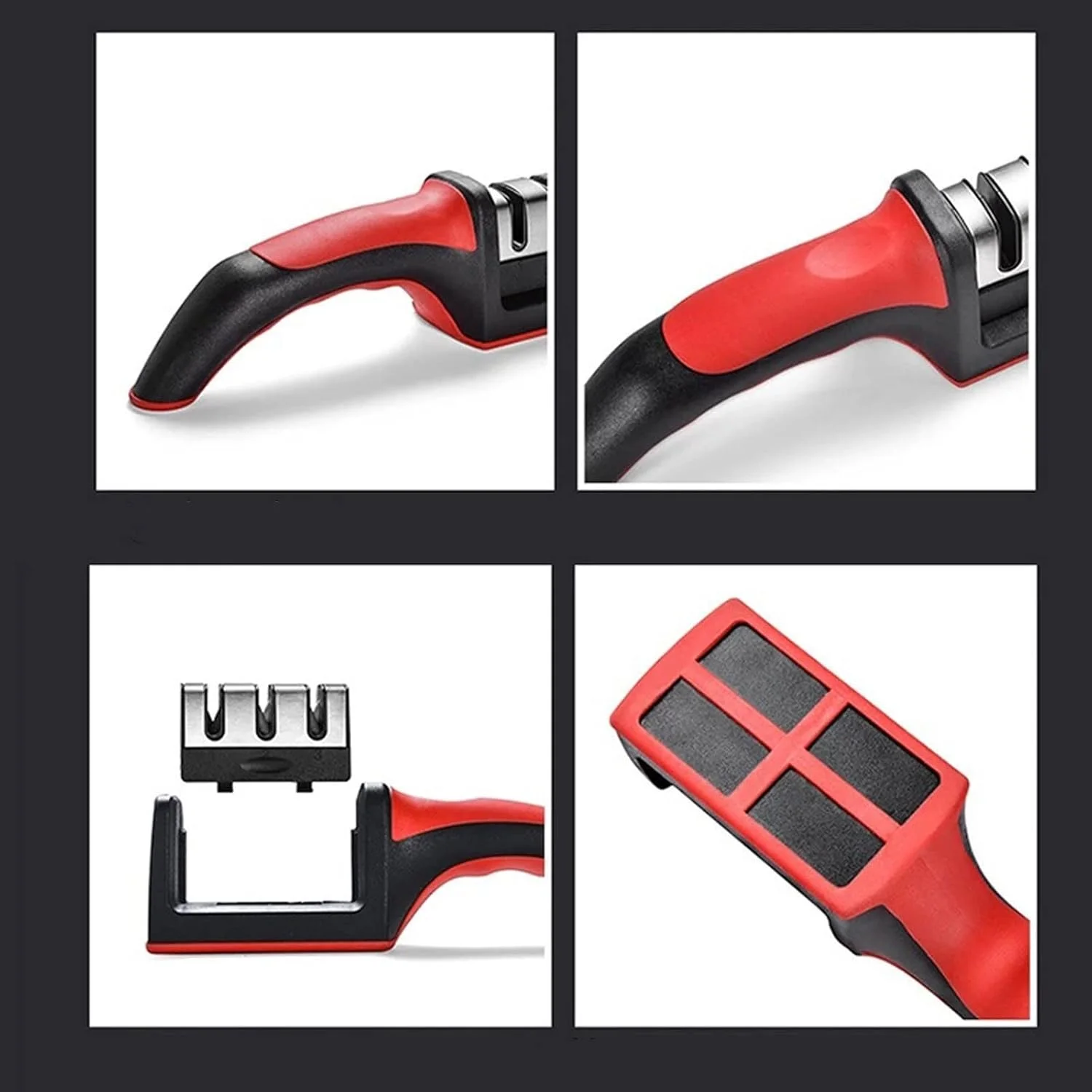 چاقو تیز کن دستی AUEMNUR، چند منظوره 3 مرحله ای، ابزار تیز کننده سریع با لوازم جانبی آشپزخانه ضد لغزش (جداشدنی)