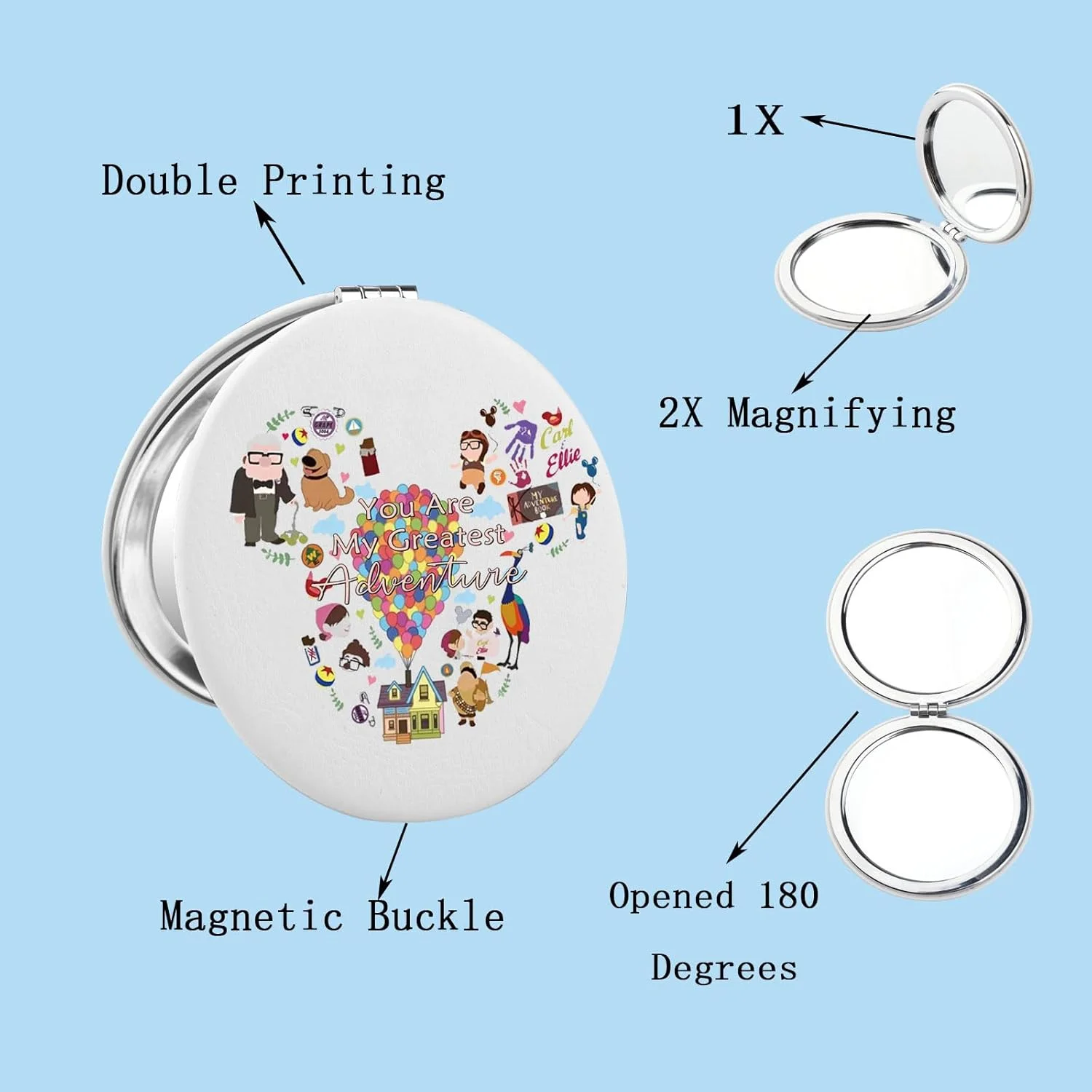 آینه جیبی با الهام از فیلم بالا (Up) - هدیه ای از سرزمین جادویی - تو بزرگترین ماجراجویی من هستی - هدیه ای برای طرفداران فیلم بالا (تو بزرگترین ماجراجویی من هستی)