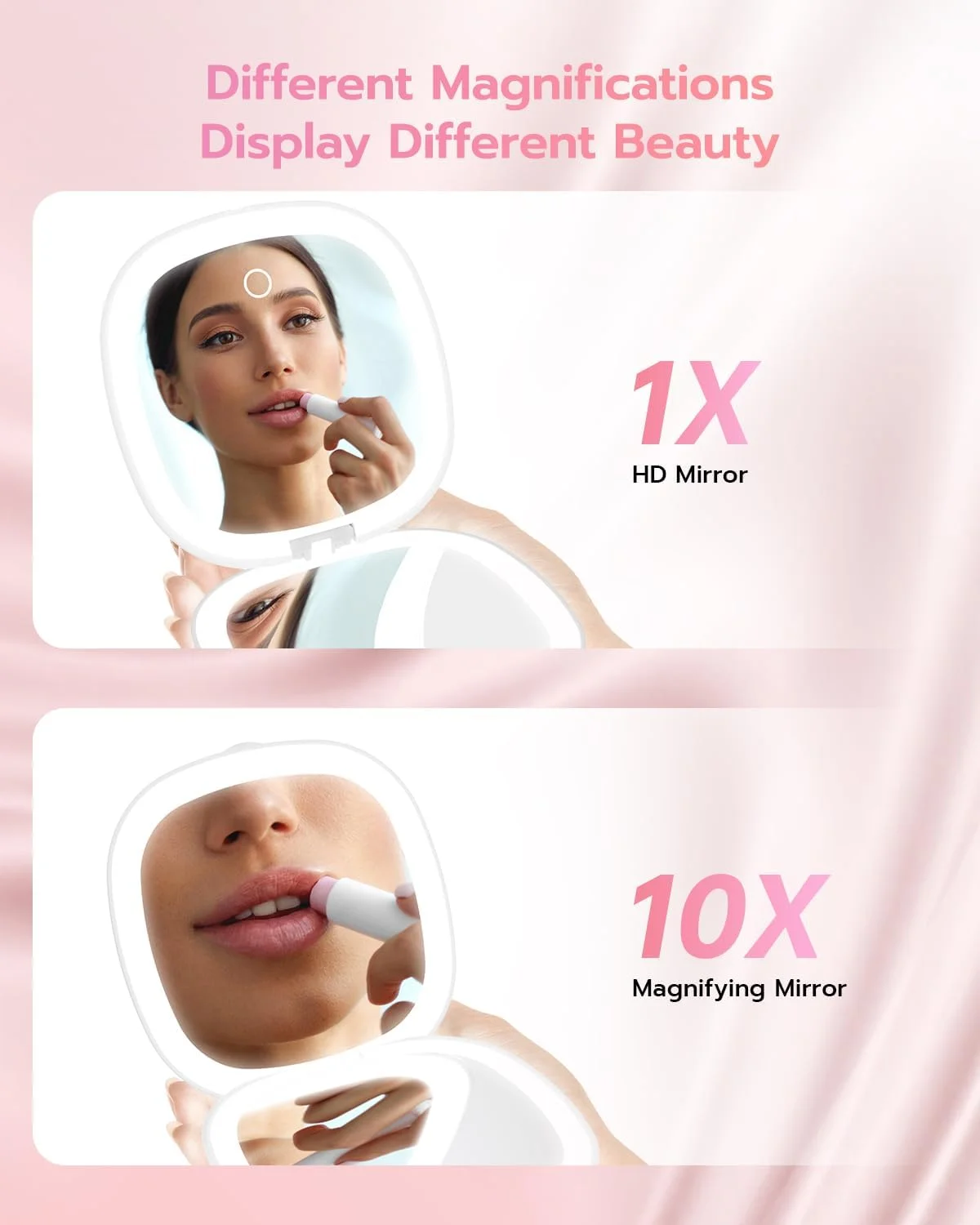آینه آرایشی فشرده شارژی Benbilry با قطر 9.9 سانتی متر، دارای 3 رنگ نور و بزرگنمایی 1X / 10X، آینه آرایشی مسافرتی دیمر دار با نوار نور دوگانه، آینه فشرده LED، آینه کوچک کیف دستی، سفید آینه آرایشی فشرده شارژی Benbilry با قطر 9.9 سانتی متر، دارای 3 رنگ نور و بزرگنمایی 1X / 10X، آینه آرایشی مسافرتی دیمر دار با نوار نور دوگانه، آینه فشرده LED، آینه کوچک کیف دستی، سفید