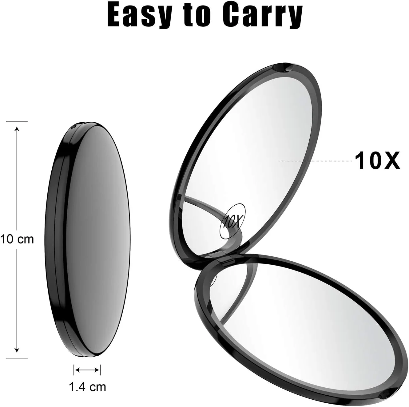 آینه آرایشی فشرده عالی Benbilry - آینه آرایشی مسافرتی با بزرگنمایی 1x/10x - آینه تاشو کوچک قابل حمل جیبی 4 اینچی دو طرفه با بزرگنمایی 1x و 10x (مشکی)