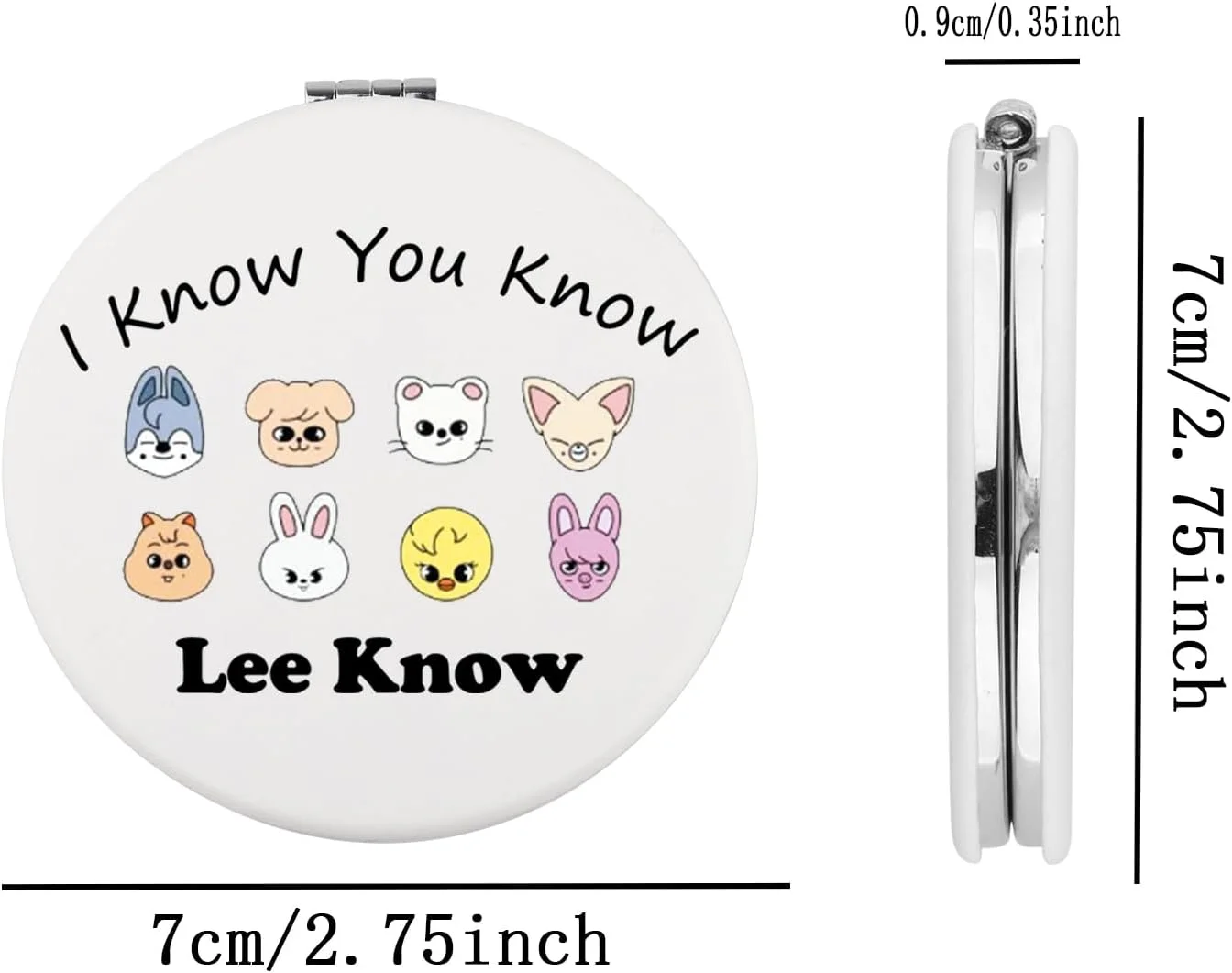 آینه جیبی گروه پسرانه کی پاپ BEKECH Stray، طرح I Know You Lee Know، هدیه ای برای طرفداران کی-دراما، آینه آرایشی جمع و جور، 7*0.9 سانتی متر