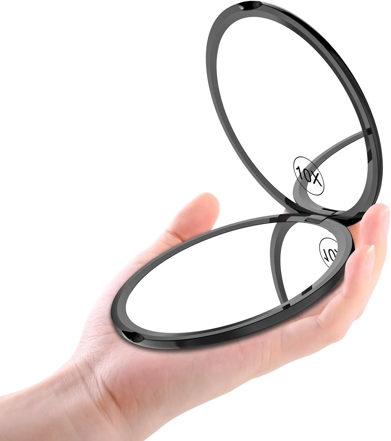 آینه آرایشی فشرده عالی Benbilry - آینه آرایشی مسافرتی با بزرگنمایی 1x/10x - آینه تاشو کوچک قابل حمل جیبی 4 اینچی دو طرفه با بزرگنمایی 1x و 10x (مشکی)