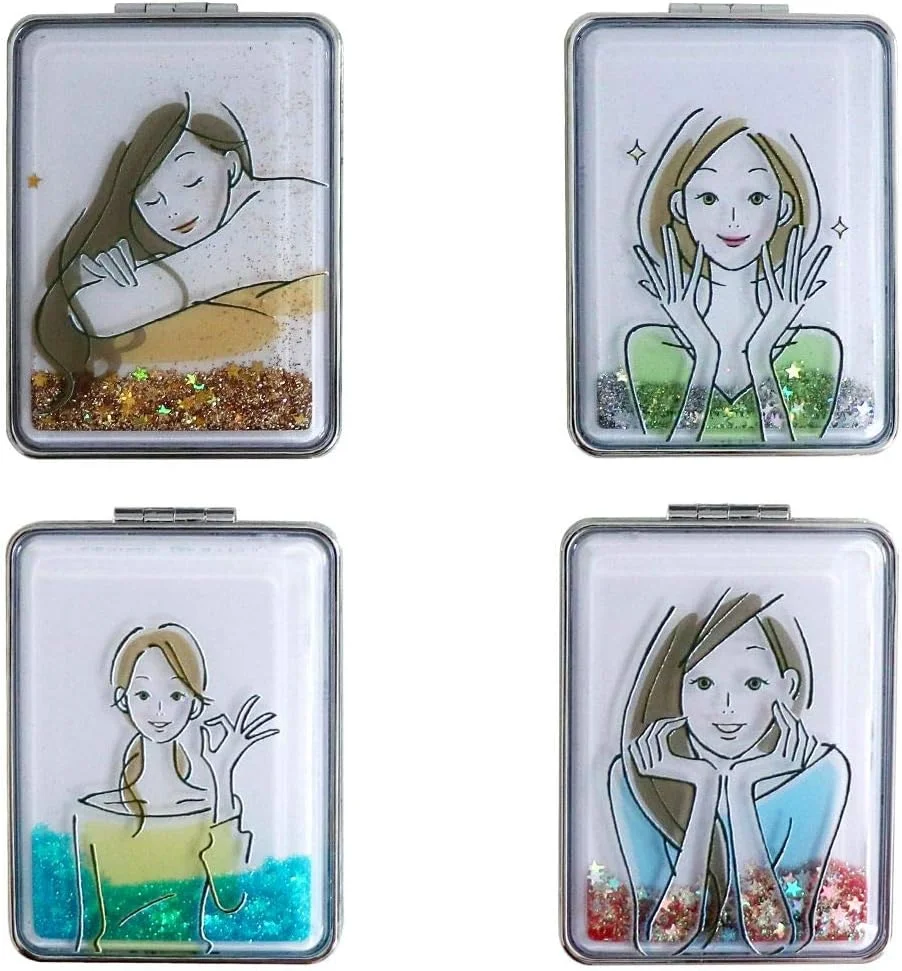 آینه آرایشی تاشو سفری بزرگنمایی کننده بیوفی - آینه های دوگانه زیبایی برای زنان - طرح های ترکیبی دخترانه - بسته 4 عددی