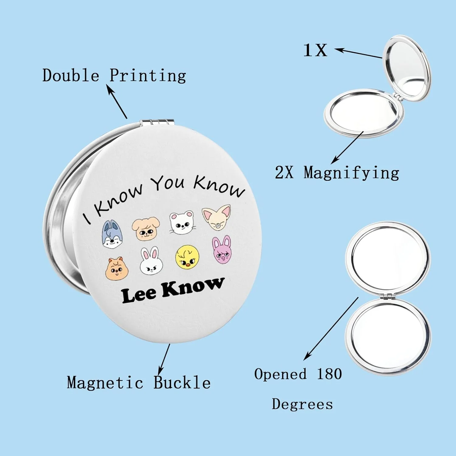 آینه جیبی گروه پسرانه کی پاپ BEKECH Stray، طرح I Know You Lee Know، هدیه ای برای طرفداران کی-دراما، آینه آرایشی جمع و جور، 7*0.9 سانتی متر