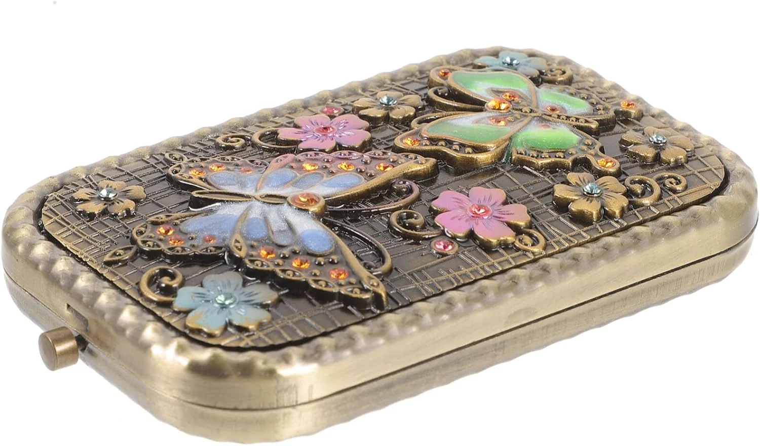 آینه جیبی تاشو Beaupretty، آینه آرایشی رترو دو طرفه، آینه کوچک مربعی قابل حمل، طرح پروانه