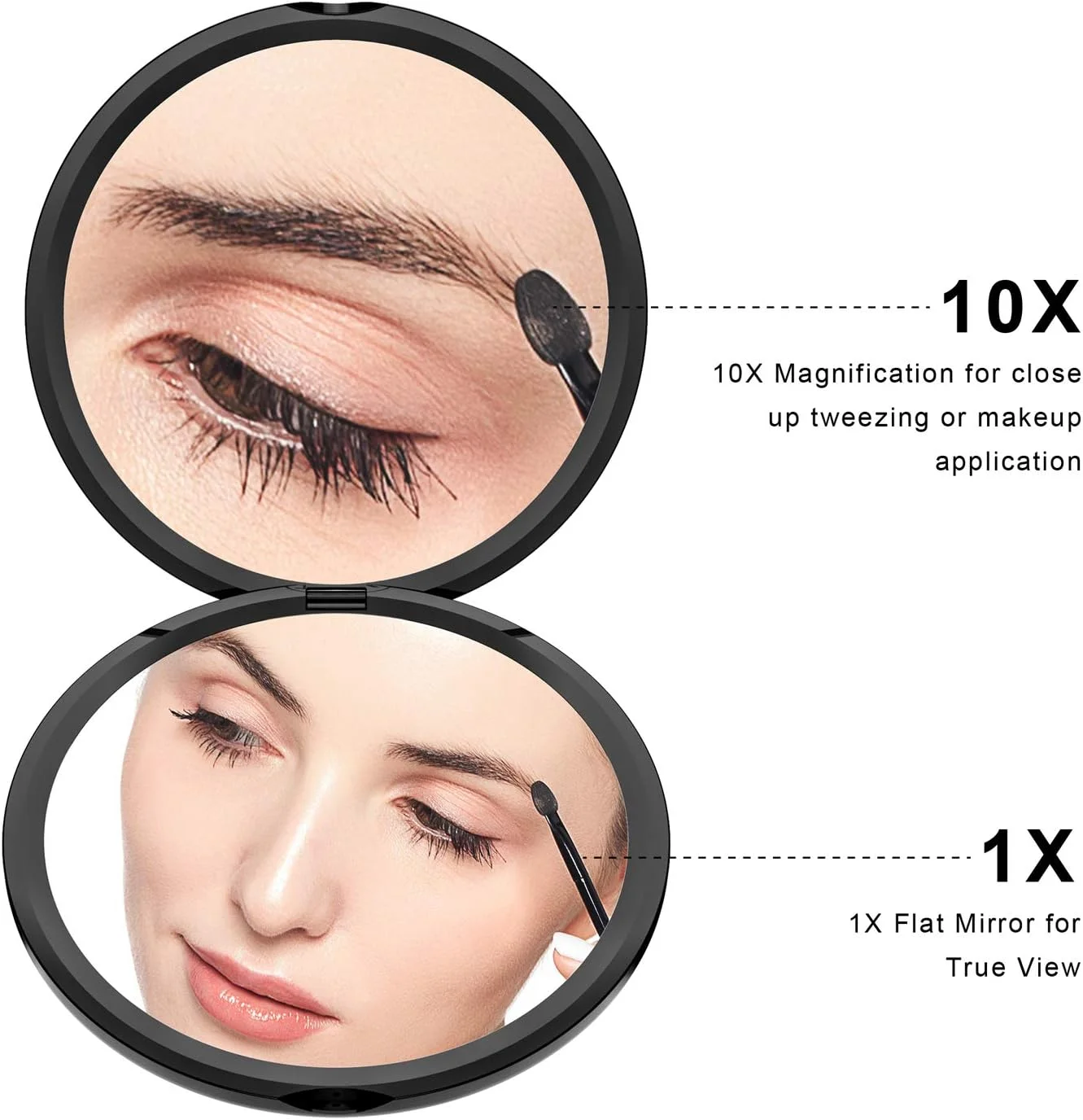 آینه آرایشی فشرده عالی Benbilry - آینه آرایشی مسافرتی با بزرگنمایی 1x/10x - آینه تاشو کوچک قابل حمل جیبی 4 اینچی دو طرفه با بزرگنمایی 1x و 10x (مشکی)