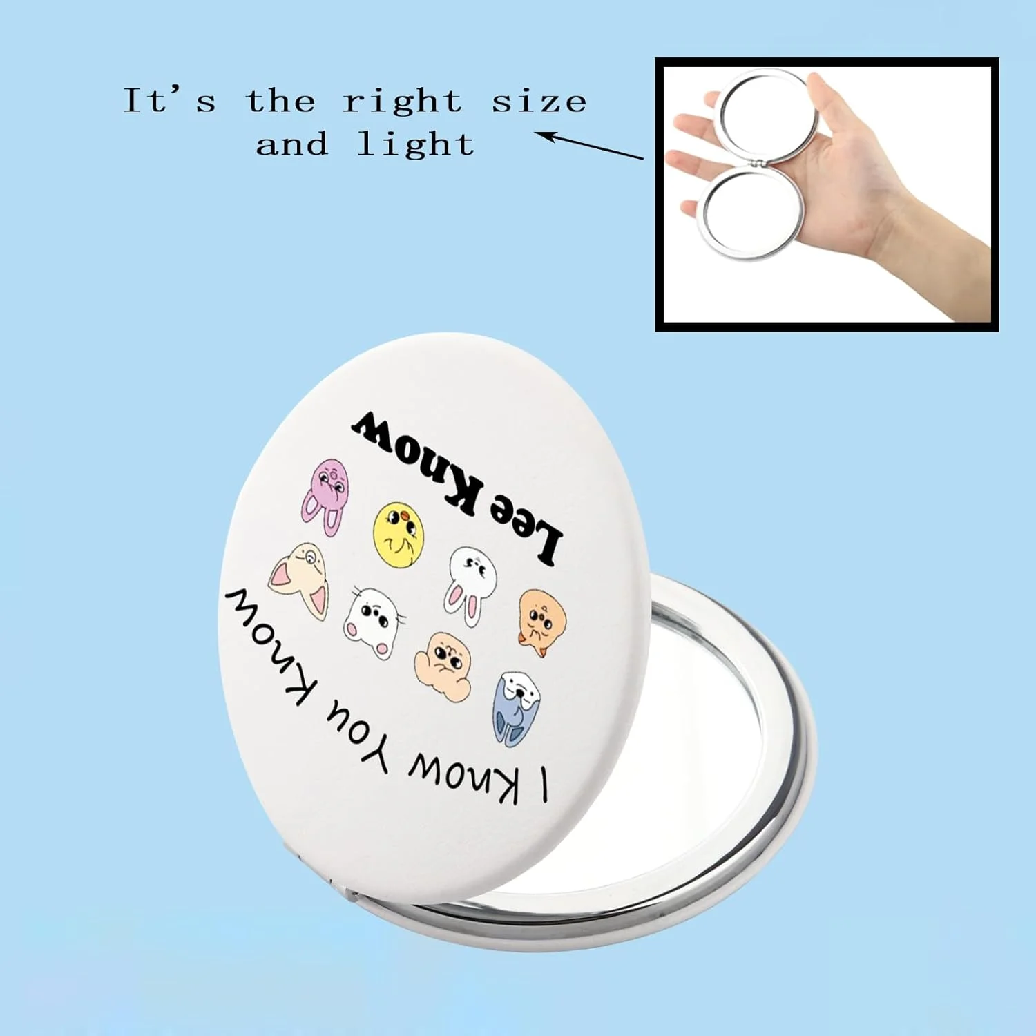 آینه جیبی گروه پسرانه کی پاپ BEKECH Stray، طرح I Know You Lee Know، هدیه ای برای طرفداران کی-دراما، آینه آرایشی جمع و جور، 7*0.9 سانتی متر