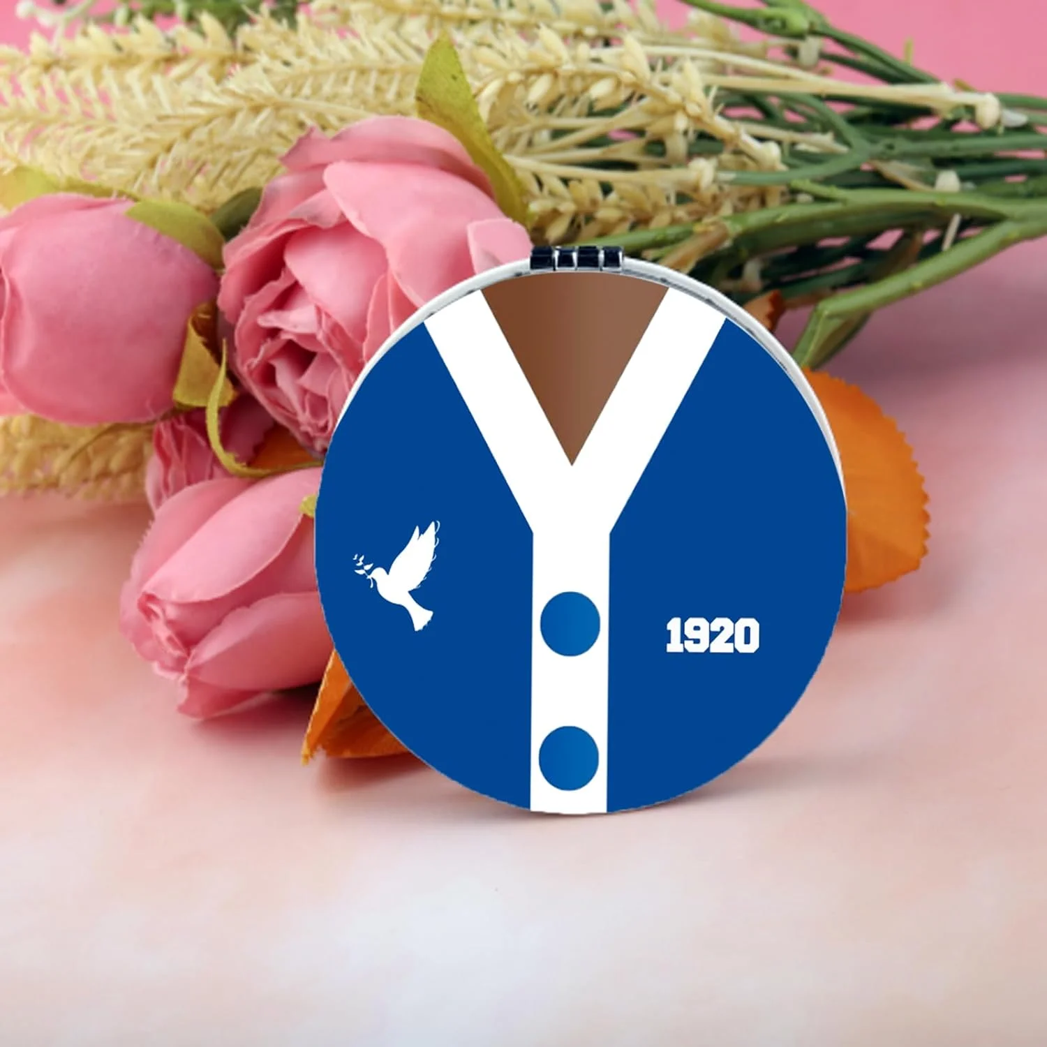 آینه آرایشی تاشو زنانه BEKECH مدل Finer 1920، طرح کبوتر آبی و سفید، هدیه ای برای خواهرانه (Finer 1920)