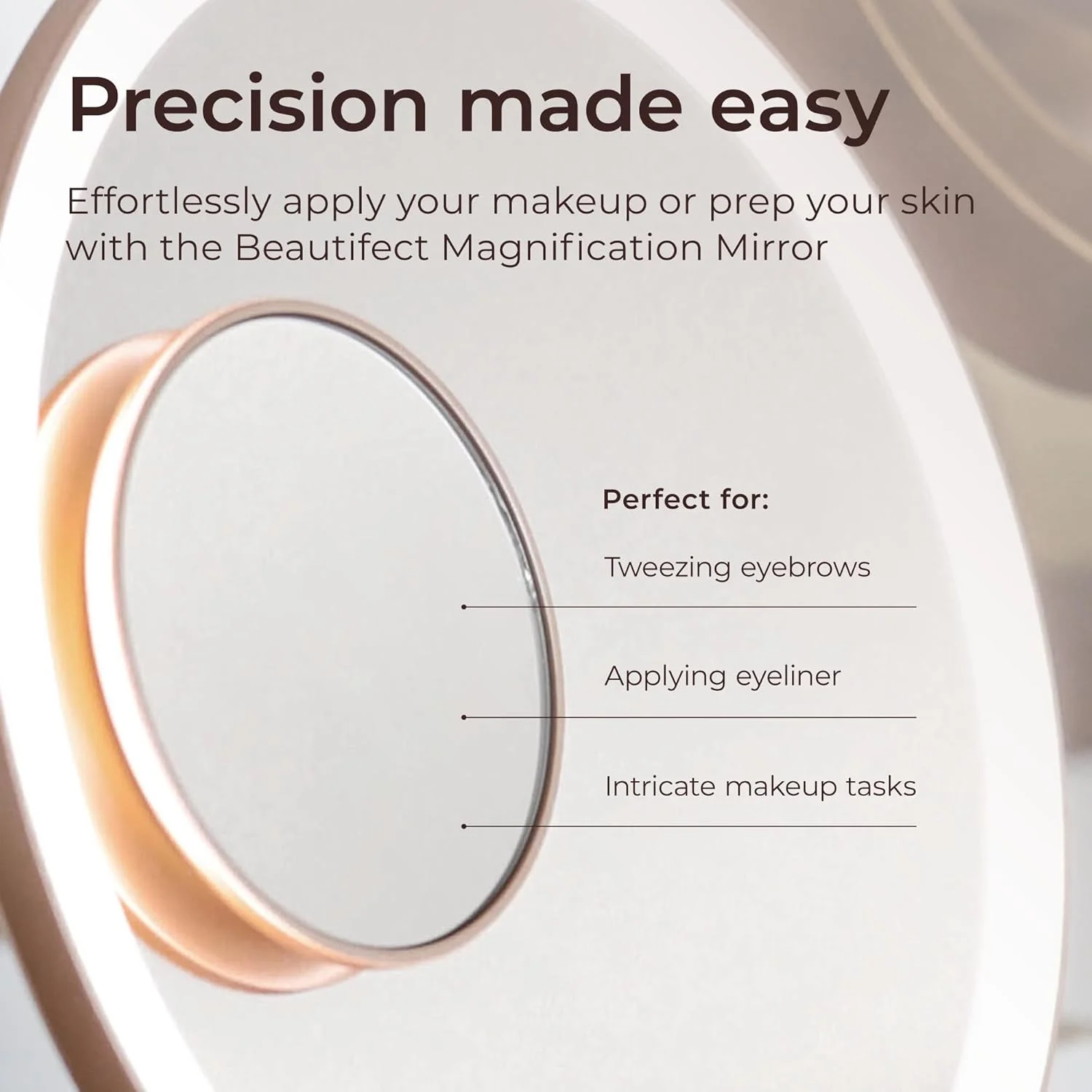 آینه بزرگنمایی 10 برابر Beautifect - آینه مسافرتی جمع و جور با روکش چرم گیاهی - طلایی مات