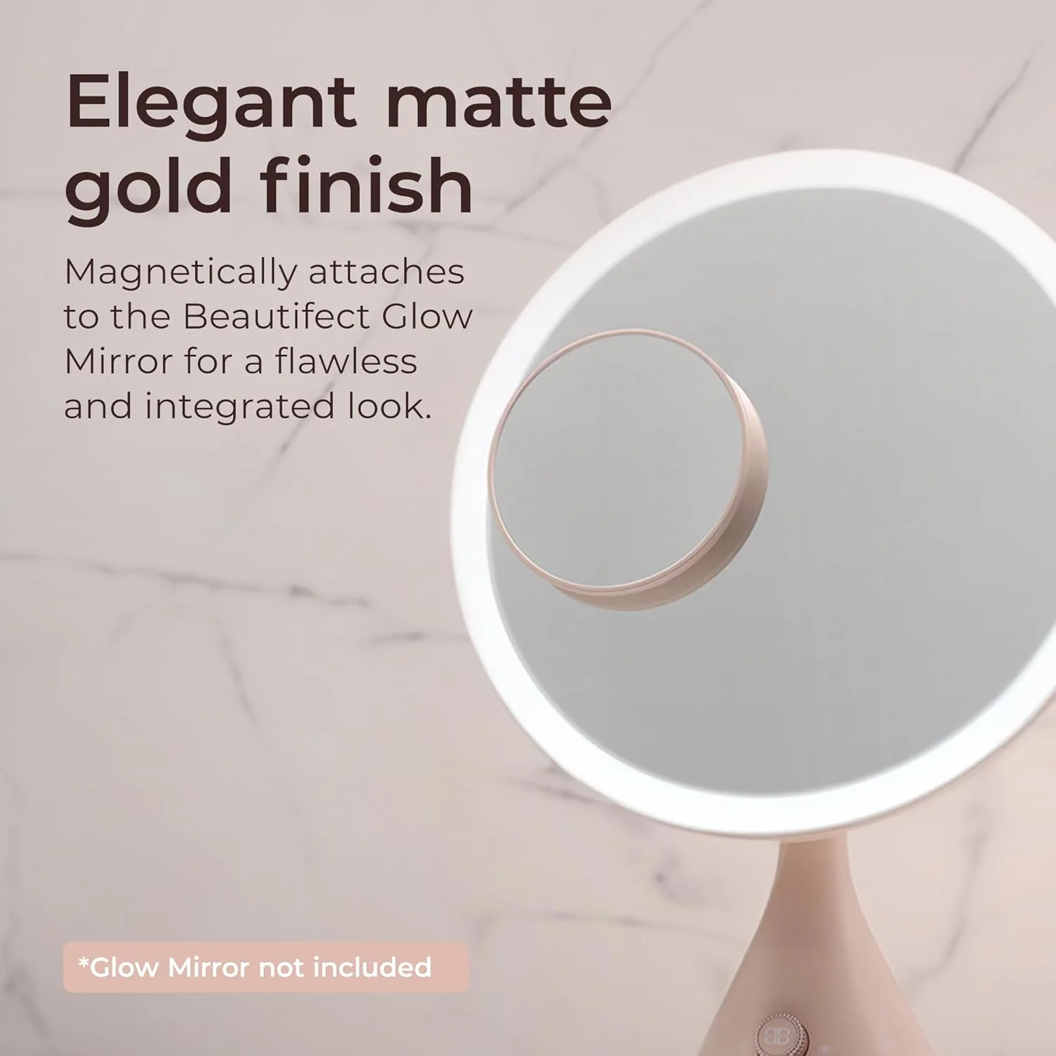 آینه بزرگنمایی 10 برابر Beautifect - آینه مسافرتی جمع و جور با روکش چرم گیاهی - طلایی مات